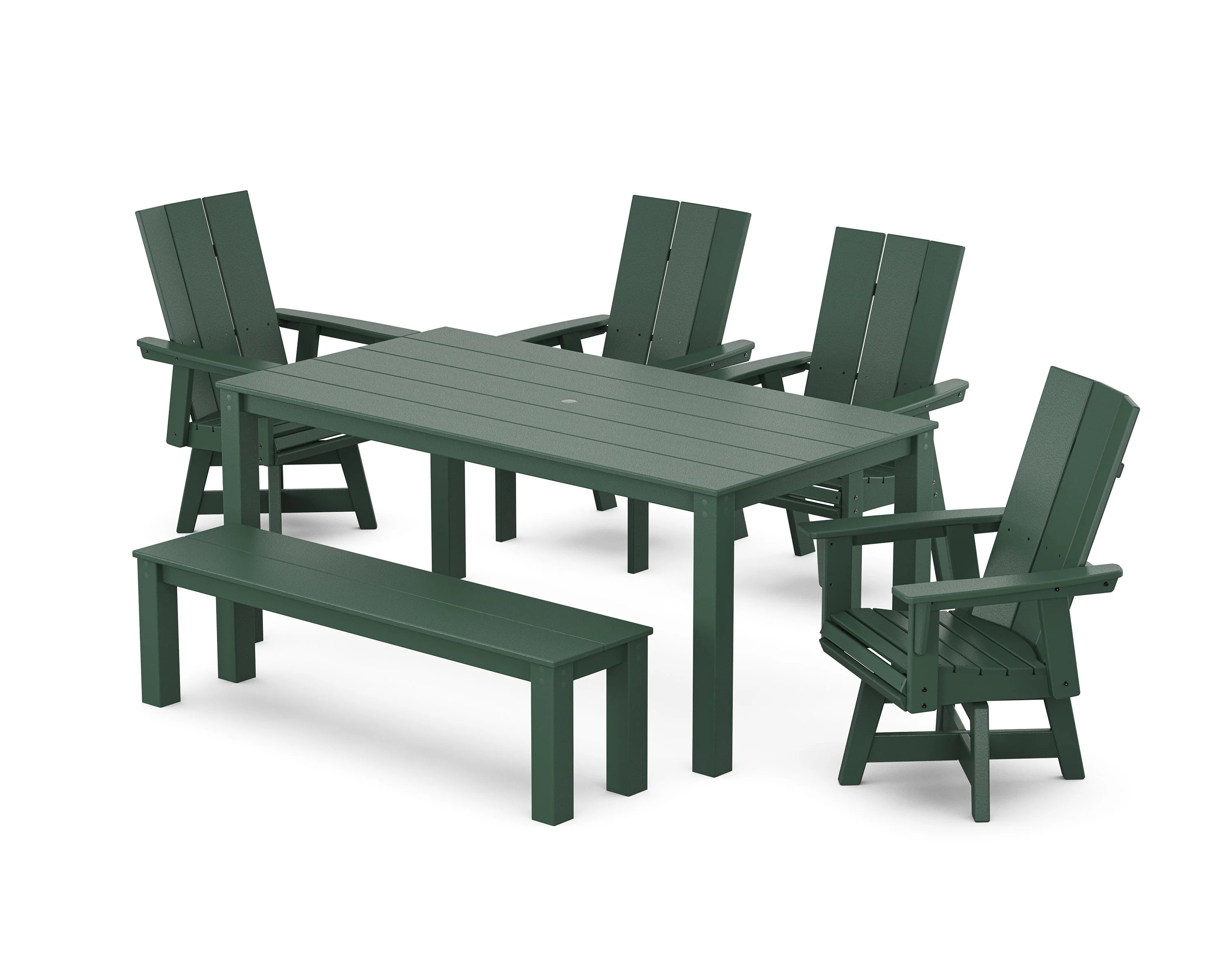 Modern Curveback Adirondack 6-Piece Parsons Swivel Dining Set with Bench - Image 9