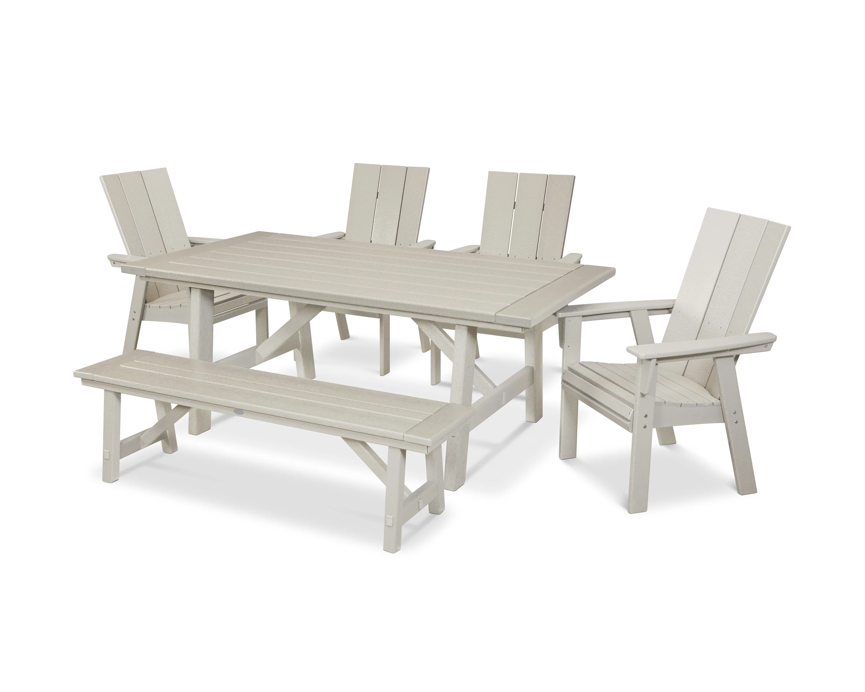 Modern Curveback Adirondack 6-Piece Rustic Farmhouse Dining Set with Bench - Image 13