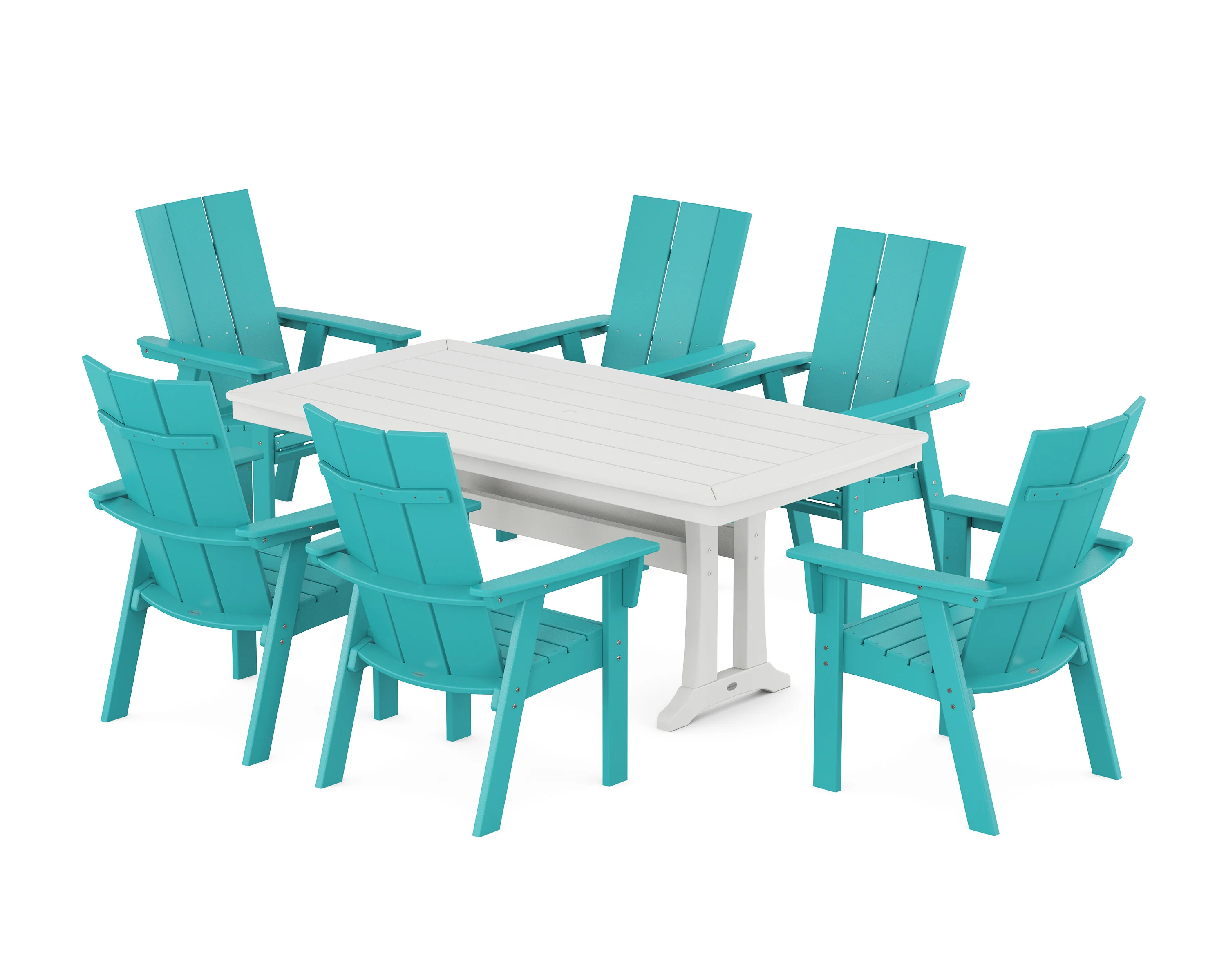 Modern Curveback Adirondack 7-Piece Dining Set with Trestle Legs - Image 10