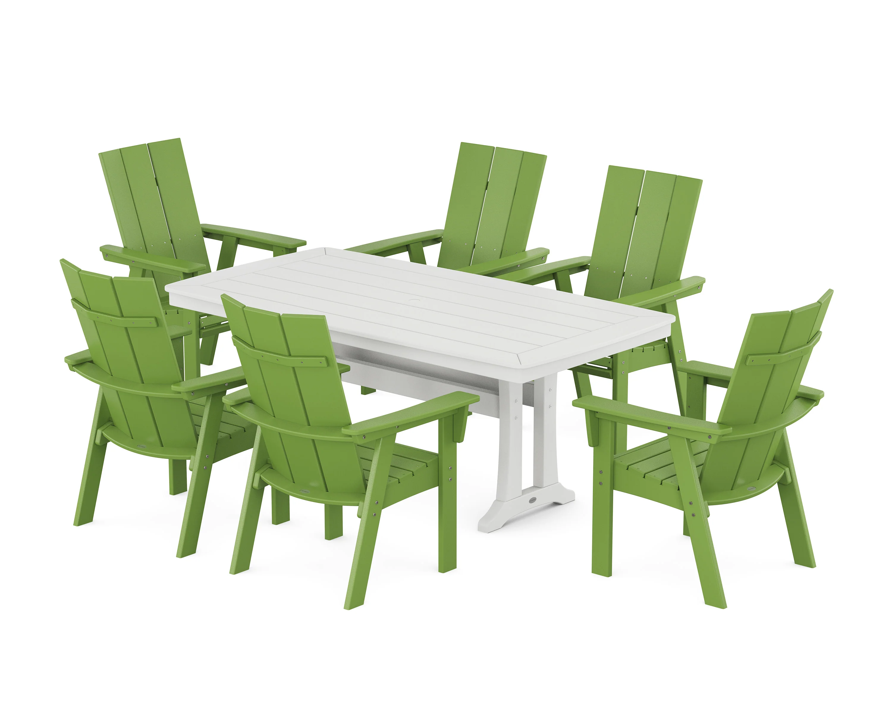 Modern Curveback Adirondack 7-Piece Dining Set with Trestle Legs - Image 11