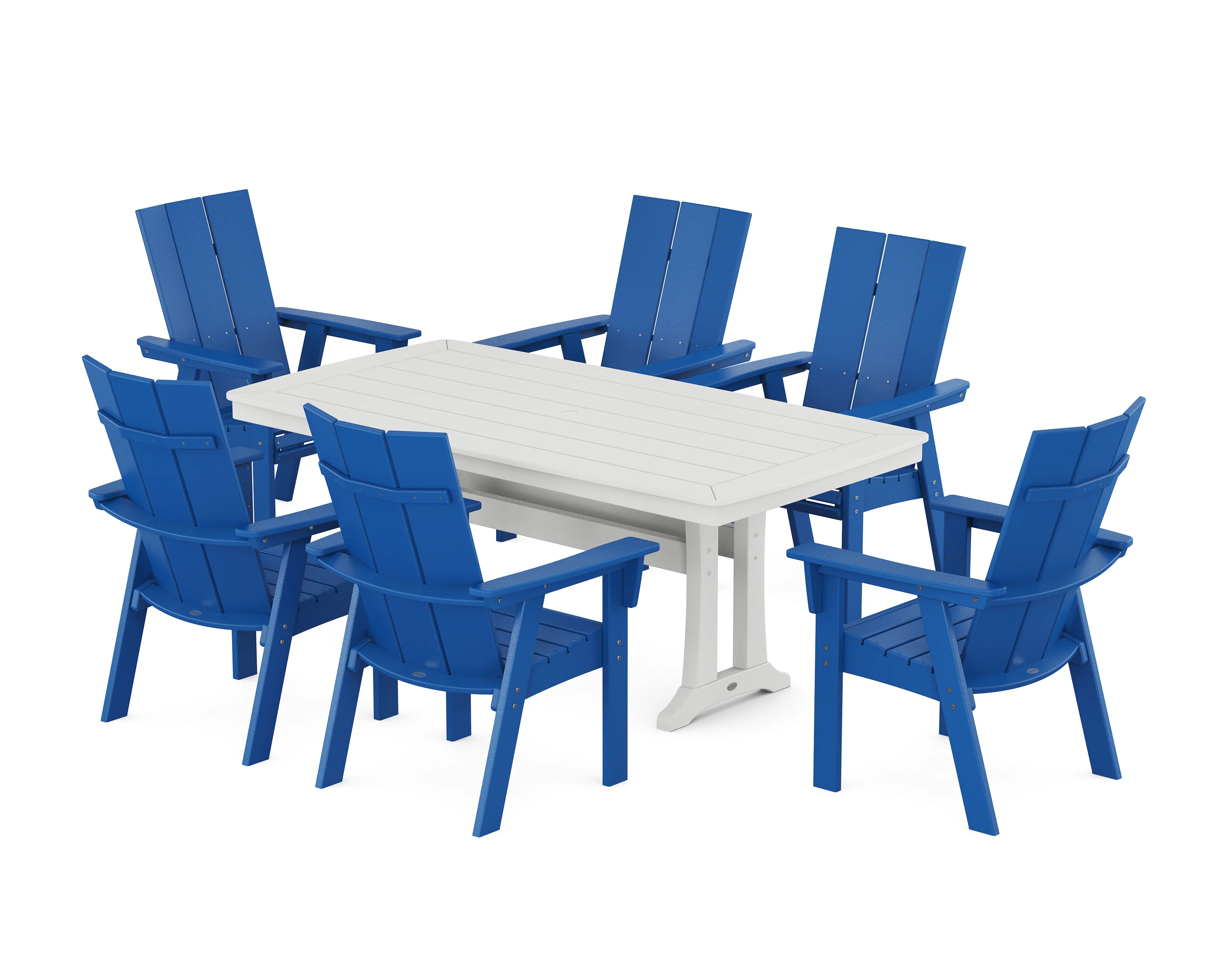 Modern Curveback Adirondack 7-Piece Dining Set with Trestle Legs - Image 12