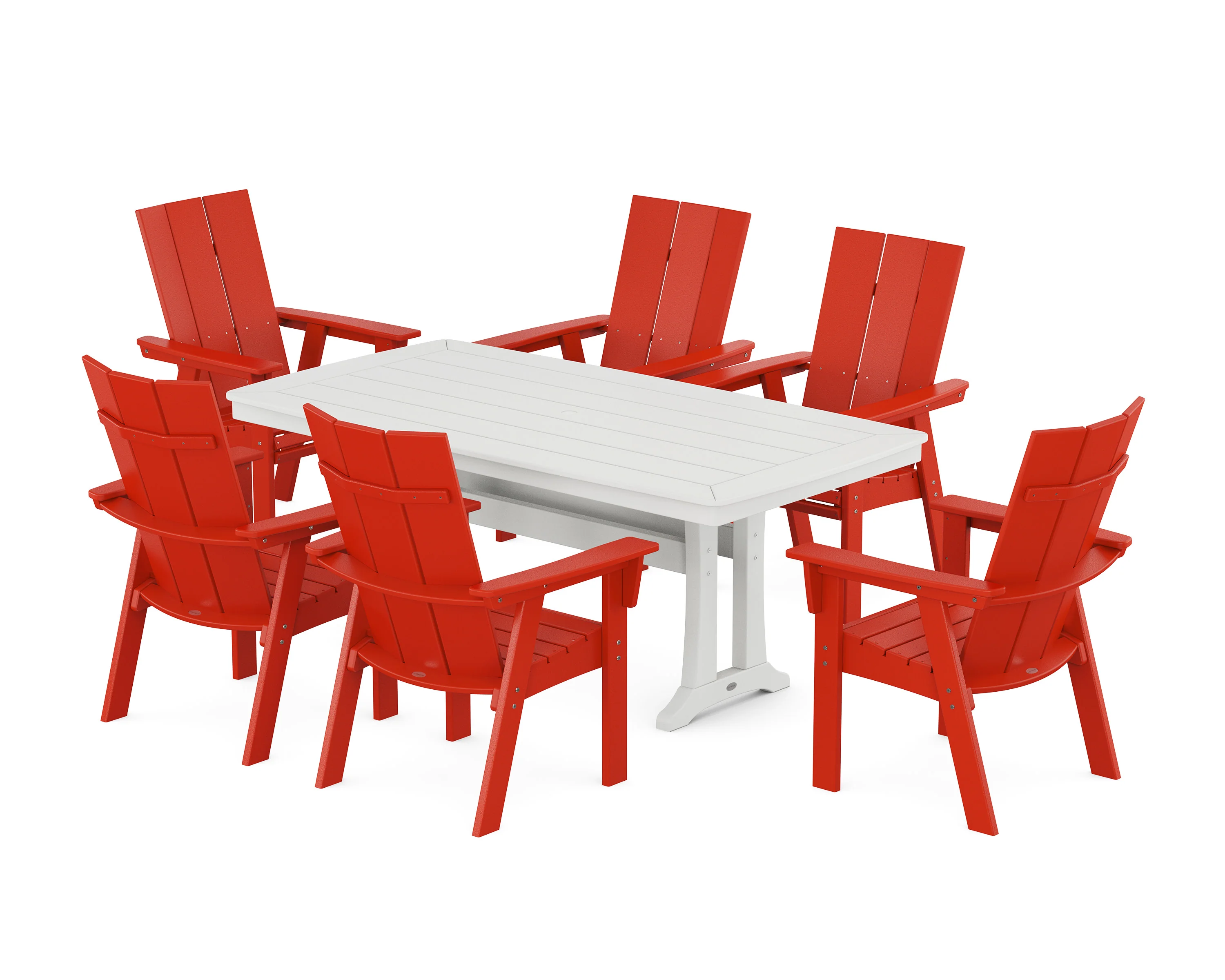 Modern Curveback Adirondack 7-Piece Dining Set with Trestle Legs - Image 13