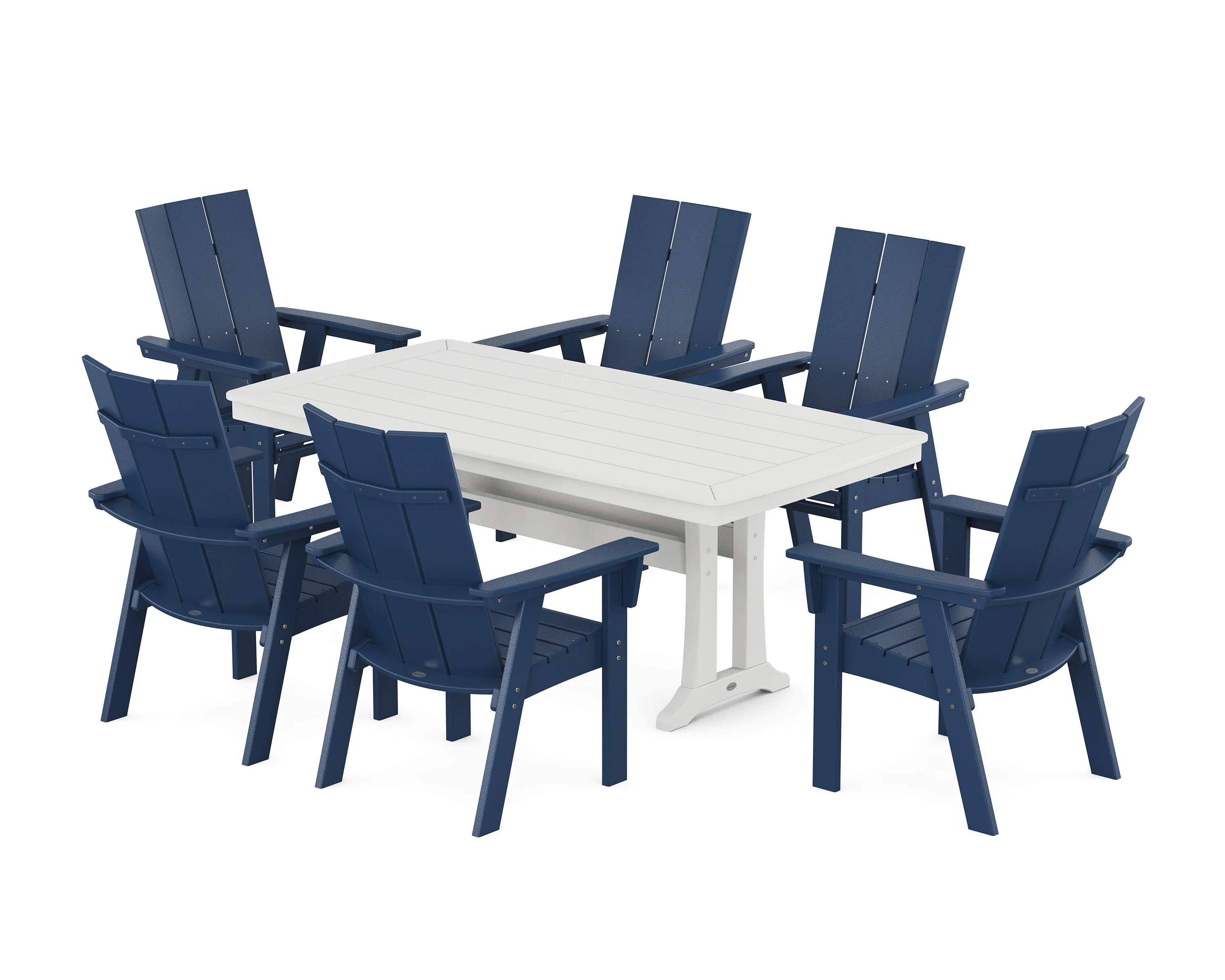 Modern Curveback Adirondack 7-Piece Dining Set with Trestle Legs - Image 18