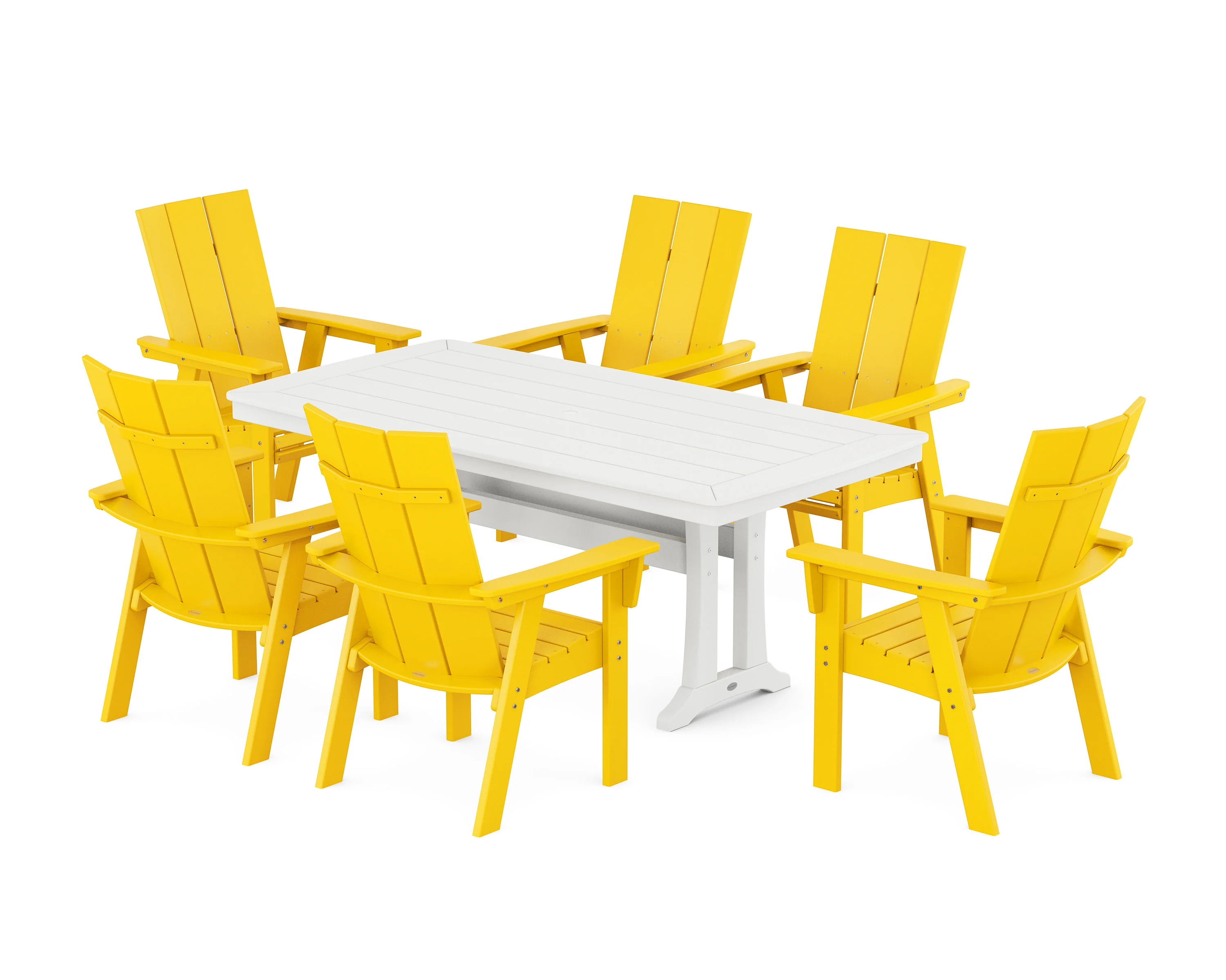 Modern Curveback Adirondack 7-Piece Dining Set with Trestle Legs - Image 19