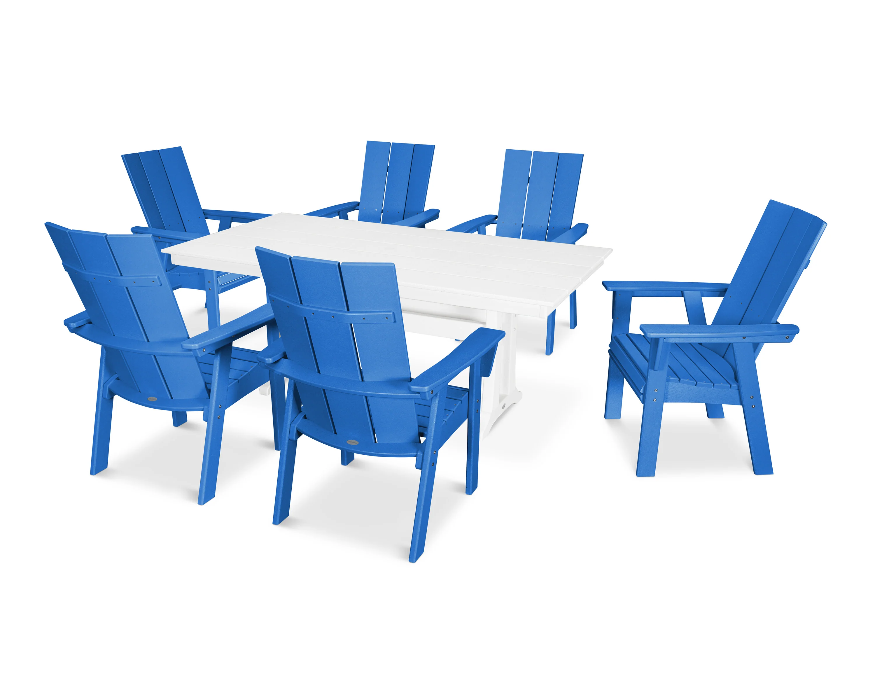 Modern Curveback Adirondack 7-Piece Farmhouse Dining Set with Trestle Legs - Image 9