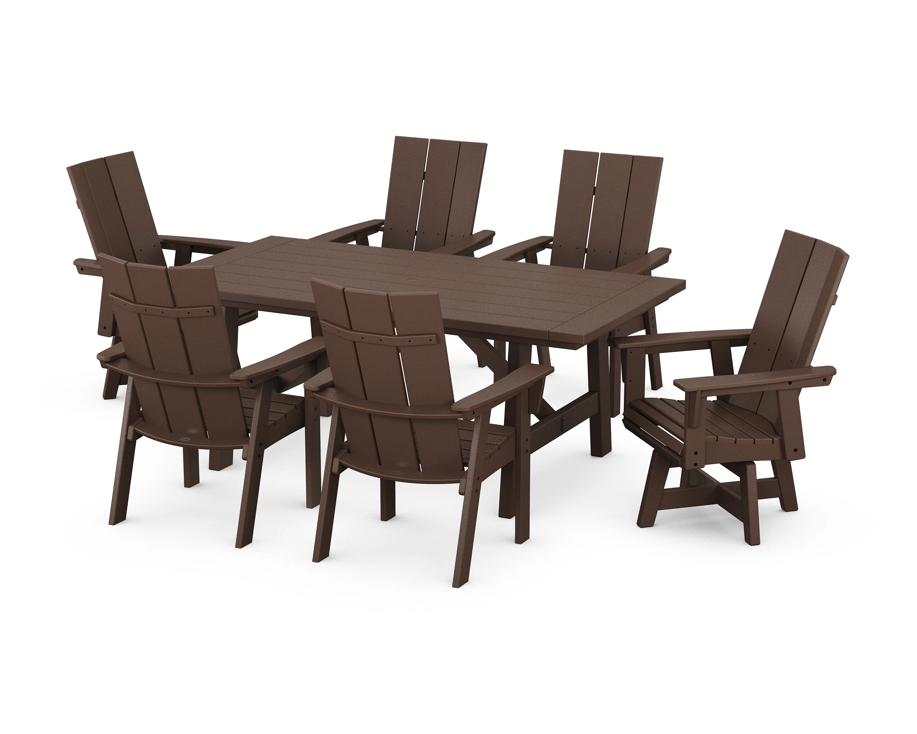 Modern Curveback Adirondack 7-Piece Rustic Farmhouse Swivel Dining Set - Image 12