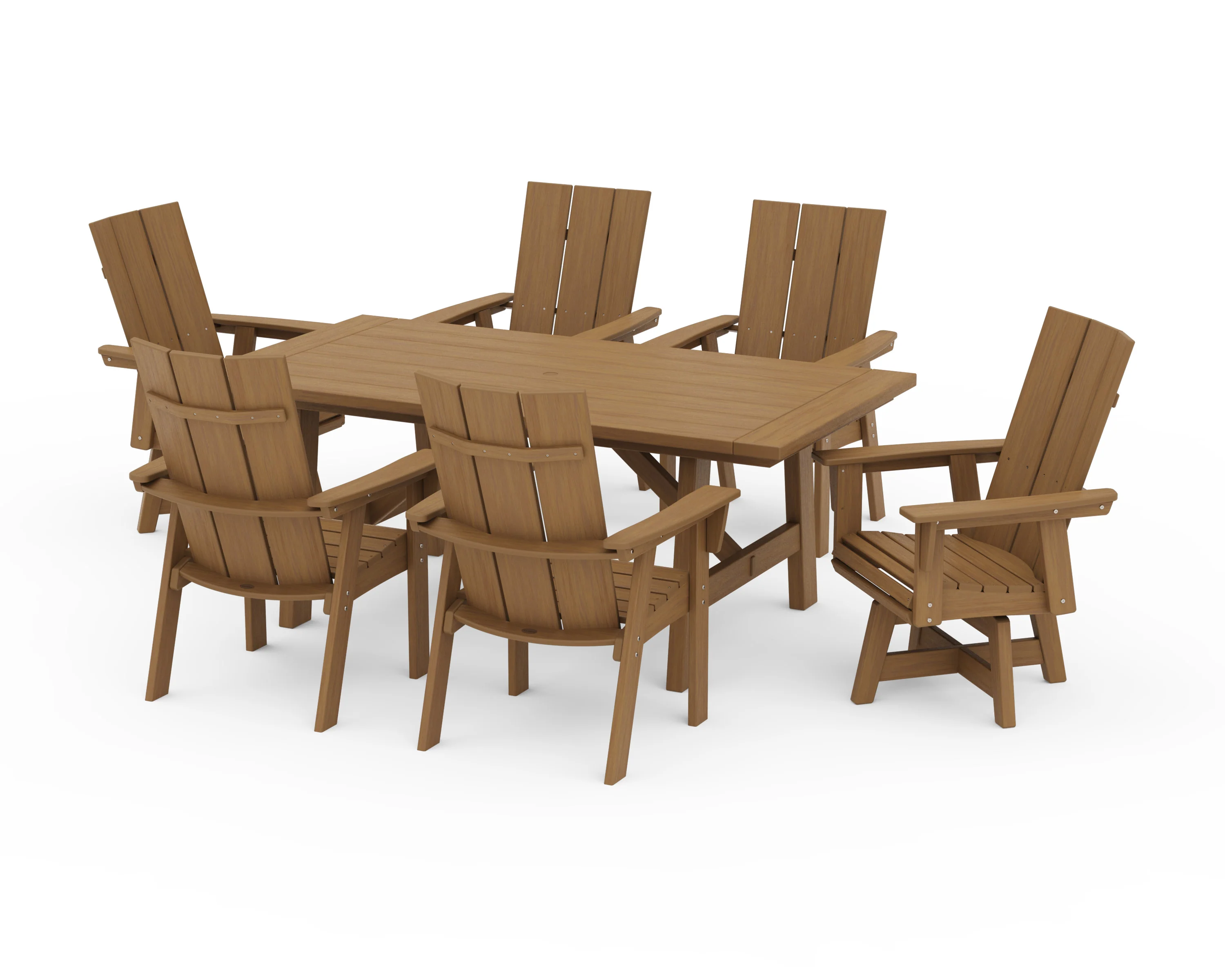 Modern Curveback Adirondack 7-Piece Rustic Farmhouse Swivel Dining Set - Image 15