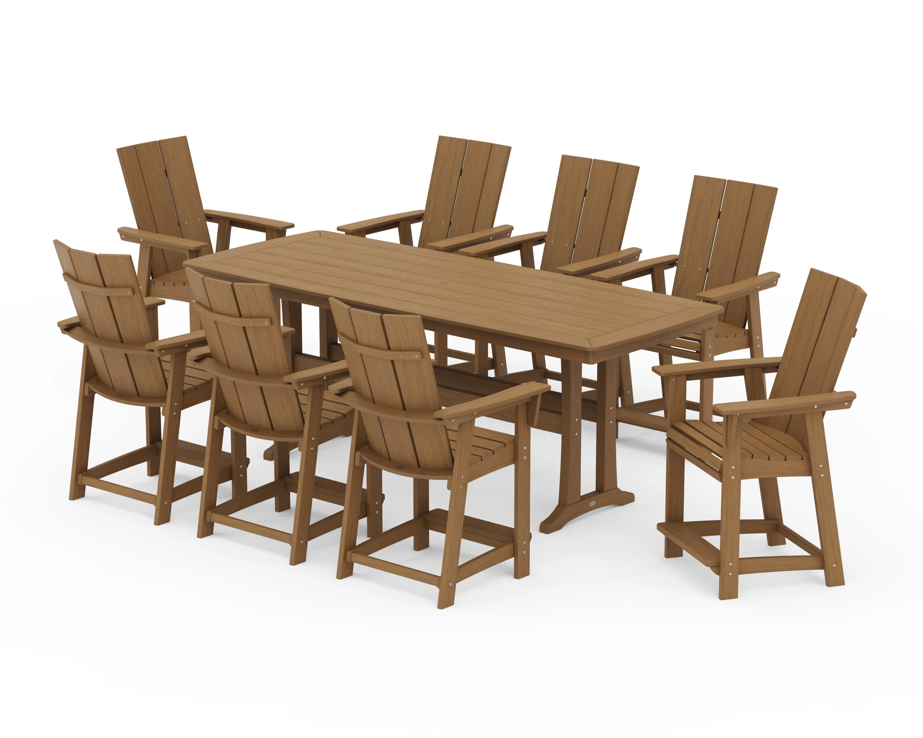 Modern Curveback Adirondack 9-Piece Counter Set with Trestle Legs - Image 15