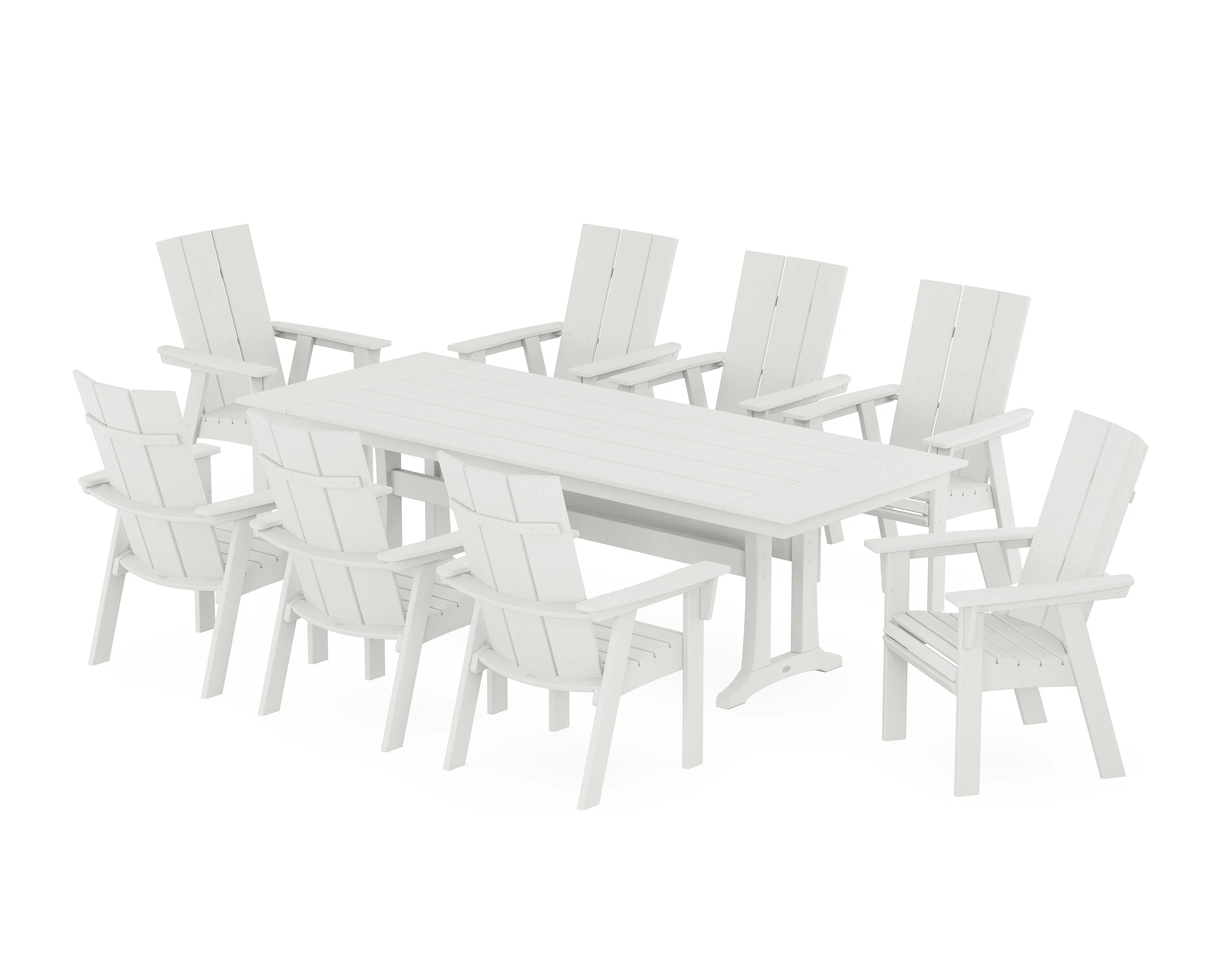 Modern Curveback Adirondack 9-Piece Farmhouse Dining Set with Trestle Legs - Image 11