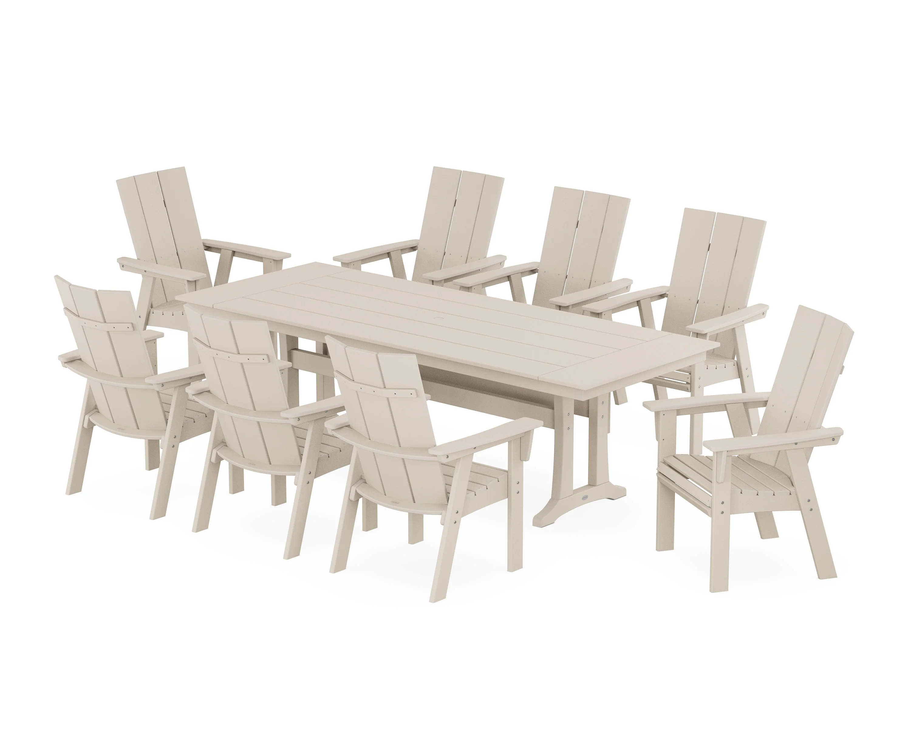 Modern Curveback Adirondack 9-Piece Farmhouse Dining Set with Trestle Legs - Image 12