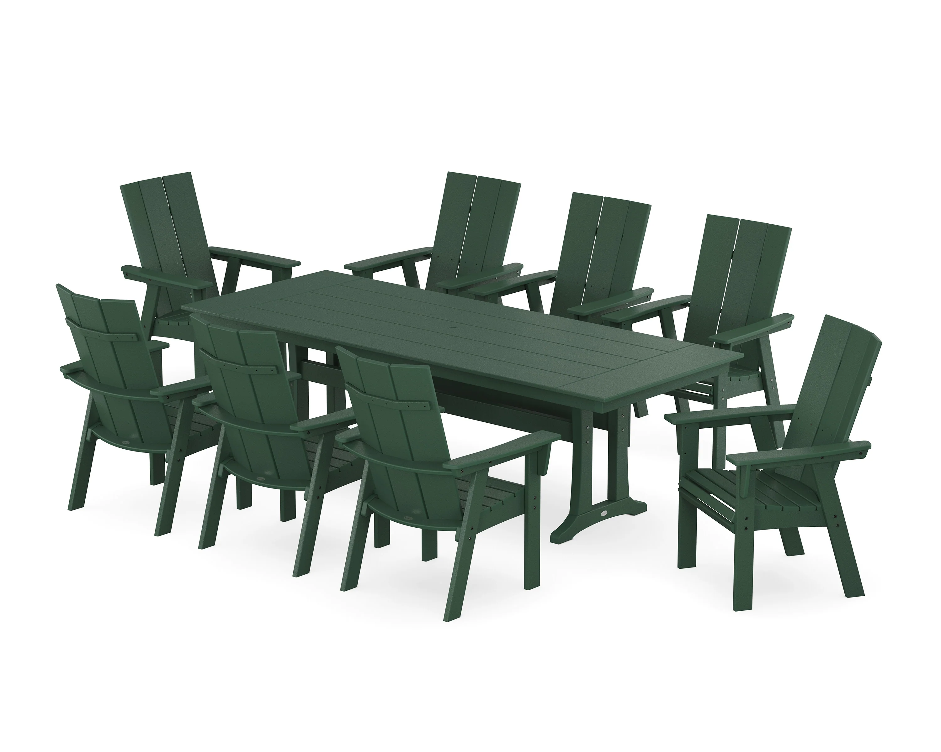Modern Curveback Adirondack 9-Piece Farmhouse Dining Set with Trestle Legs - Image 8