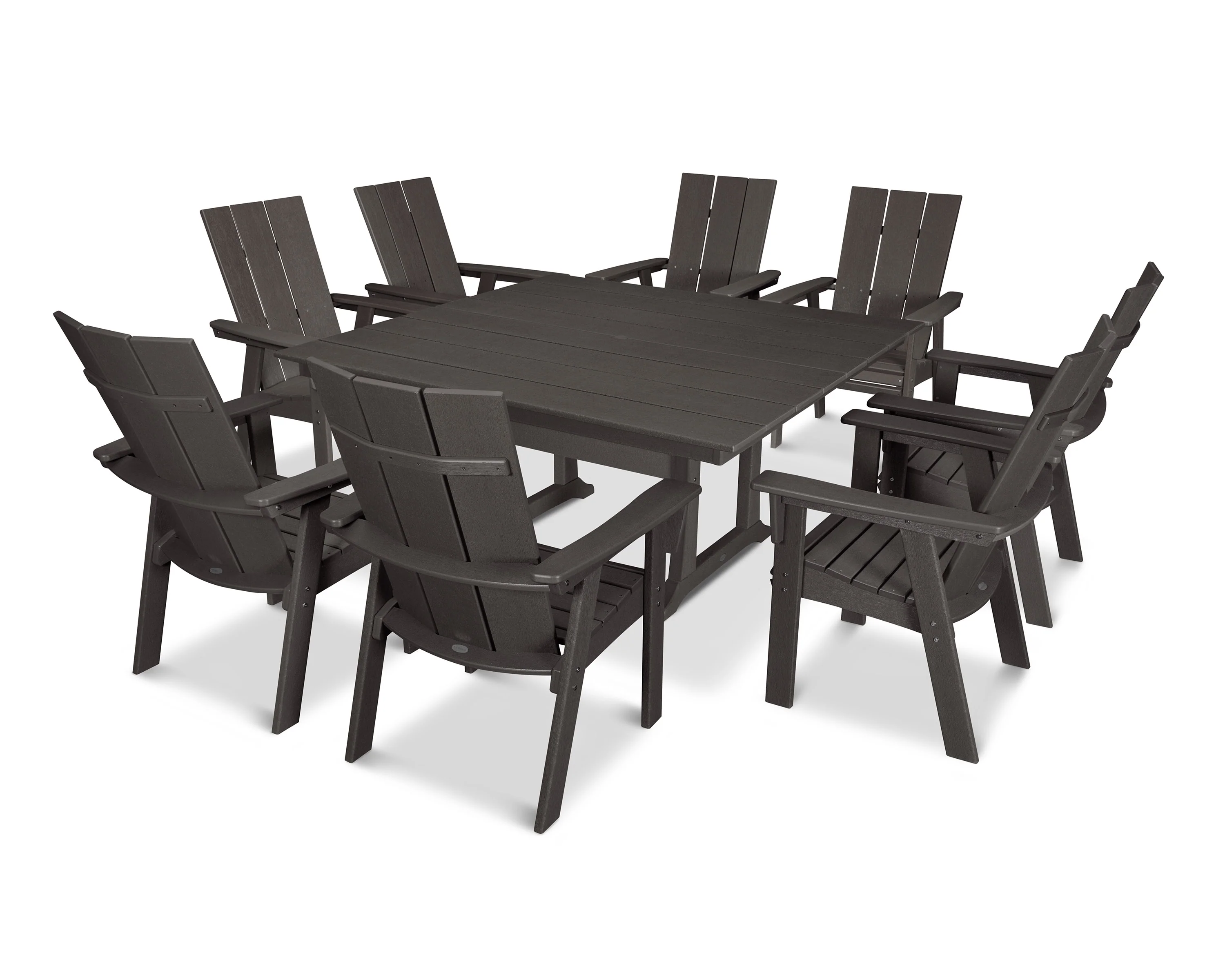 Modern Curveback Adirondack 9-Piece Farmhouse Trestle Dining Set - Image 5