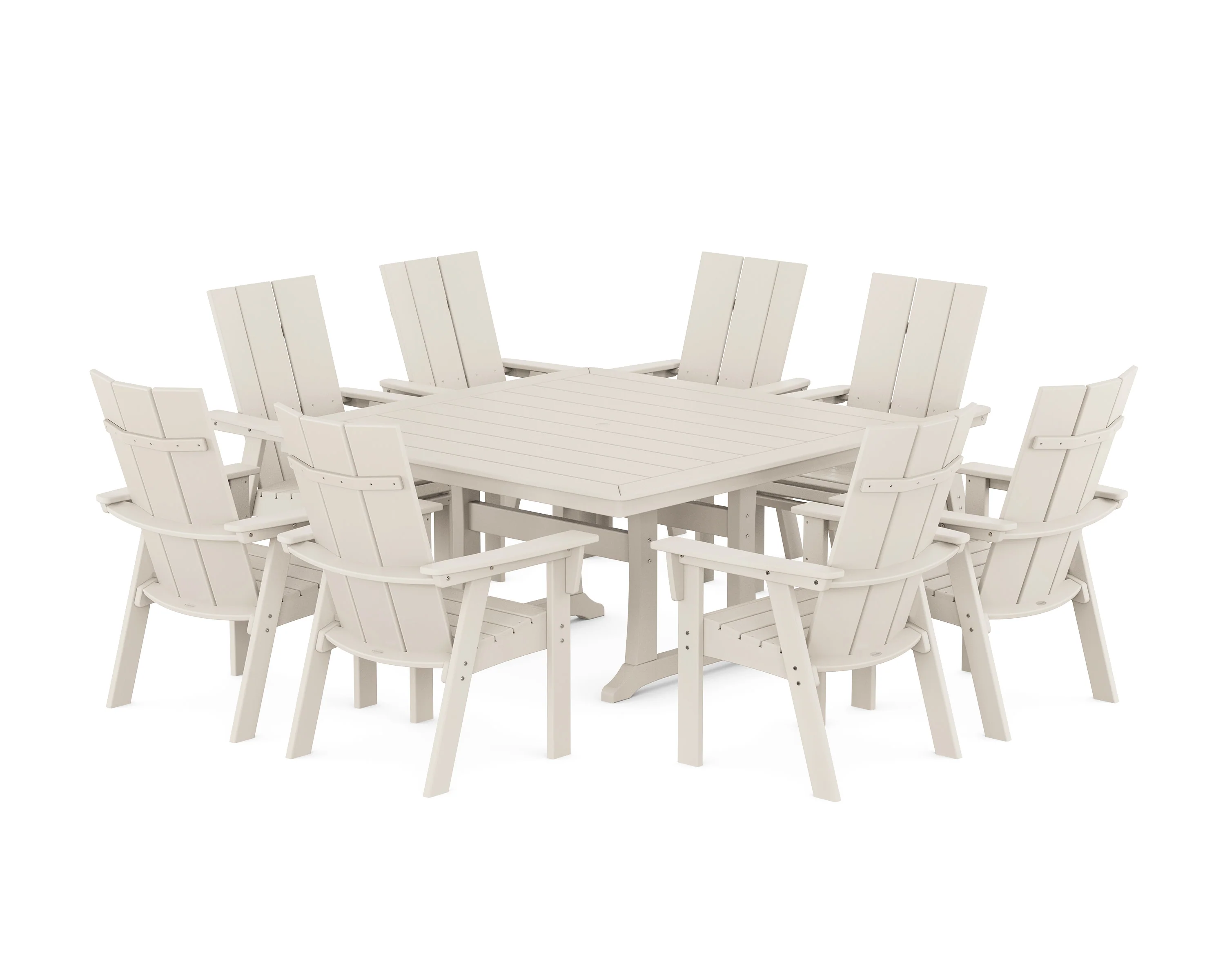 Modern Curveback Adirondack 9-Piece Square Dining Set with Trestle Legs - Image 7