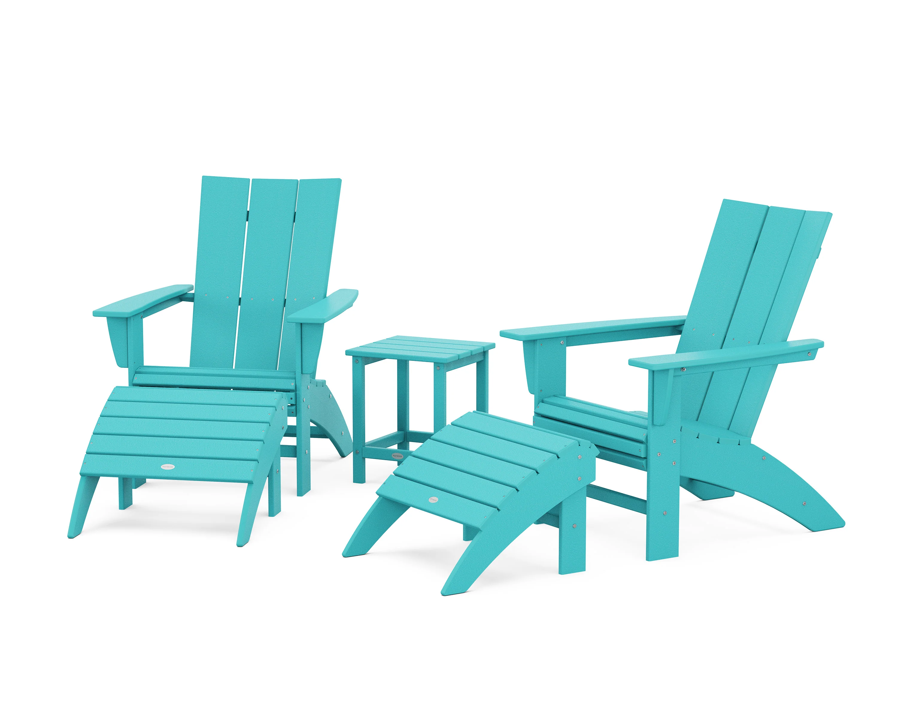 Modern Curveback Adirondack Chair 5-Piece Set with Ottomans and 18" Side Table - Image 11