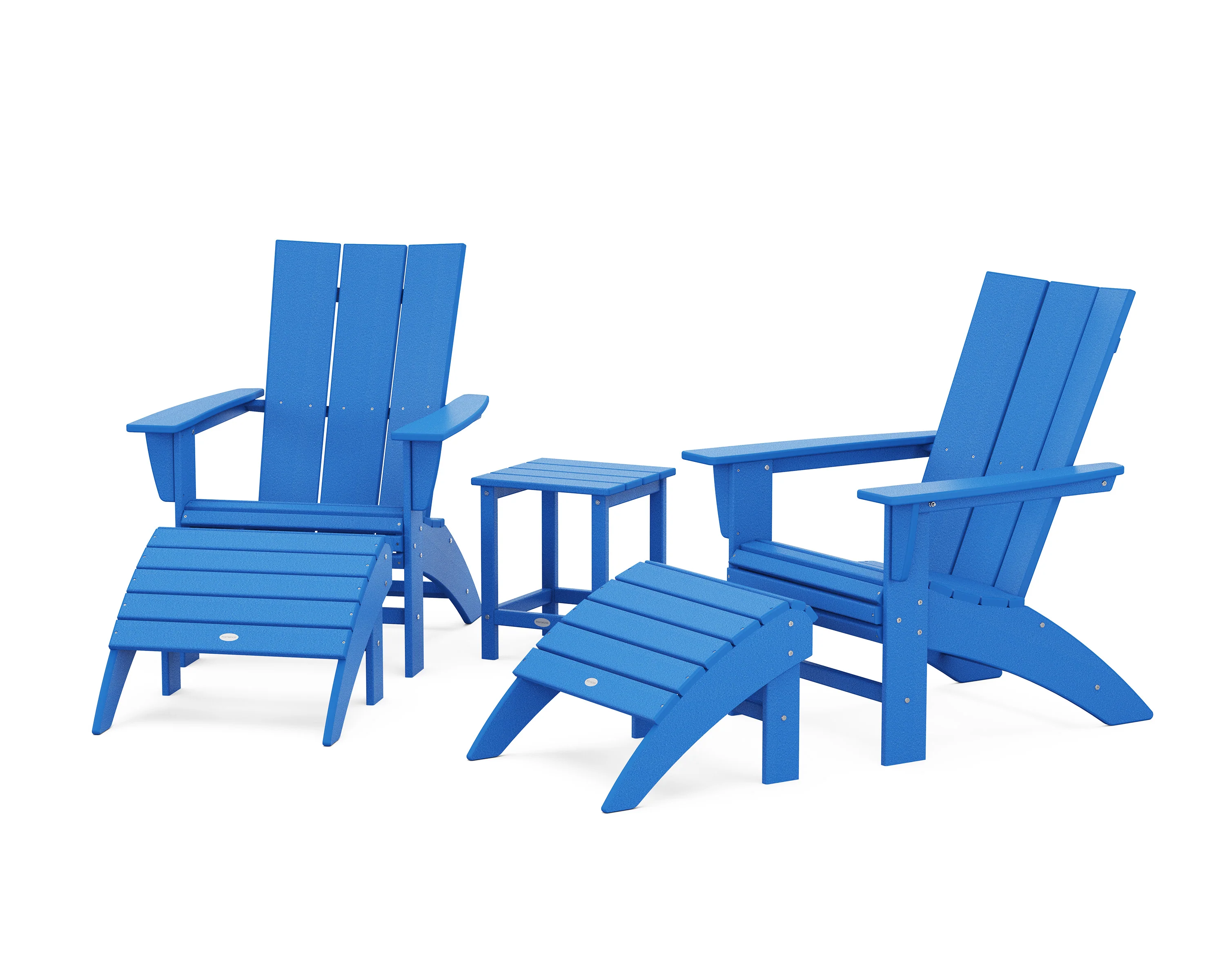Modern Curveback Adirondack Chair 5-Piece Set with Ottomans and 18" Side Table - Image 2