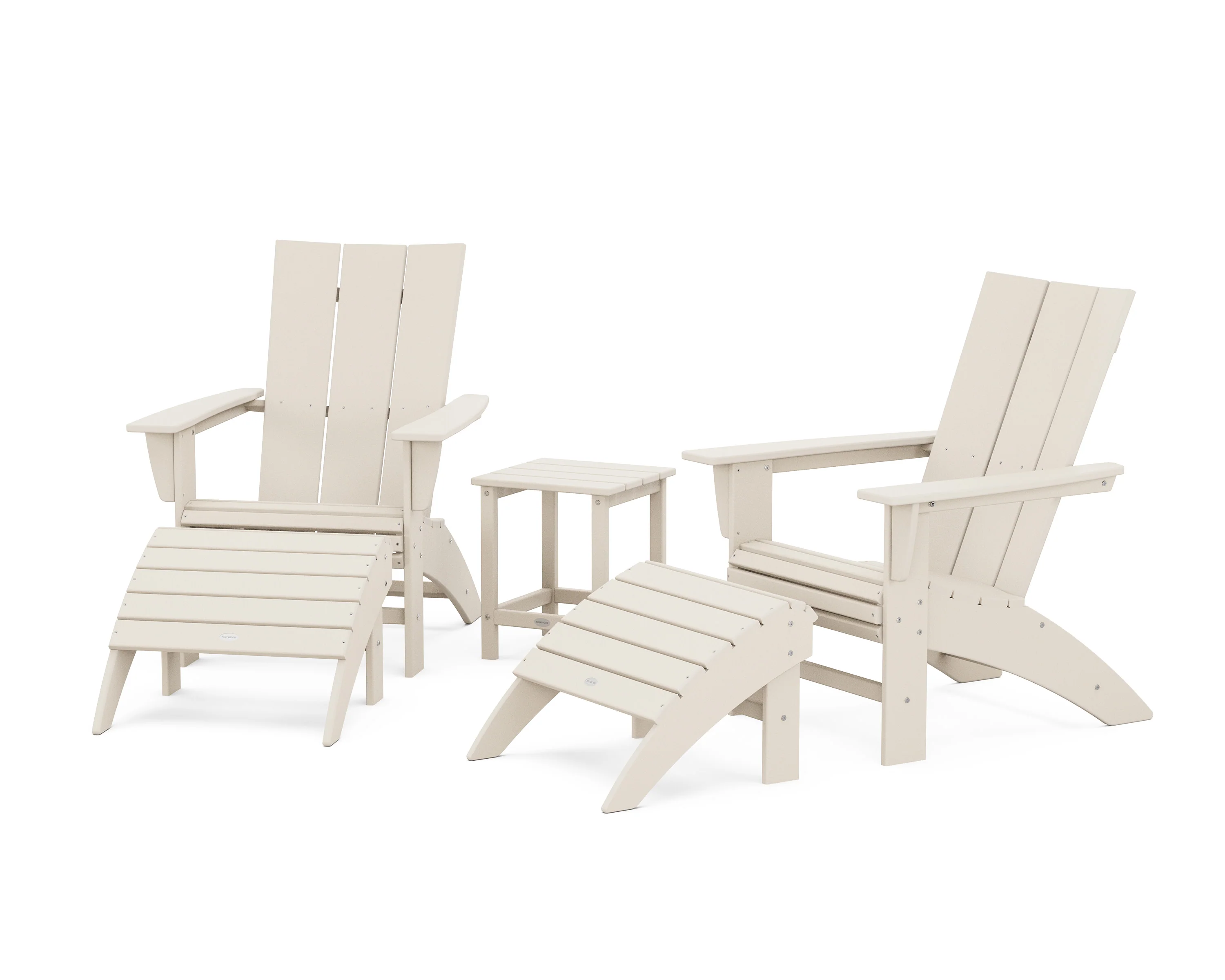 Modern Curveback Adirondack Chair 5-Piece Set with Ottomans and 18" Side Table - Image 4