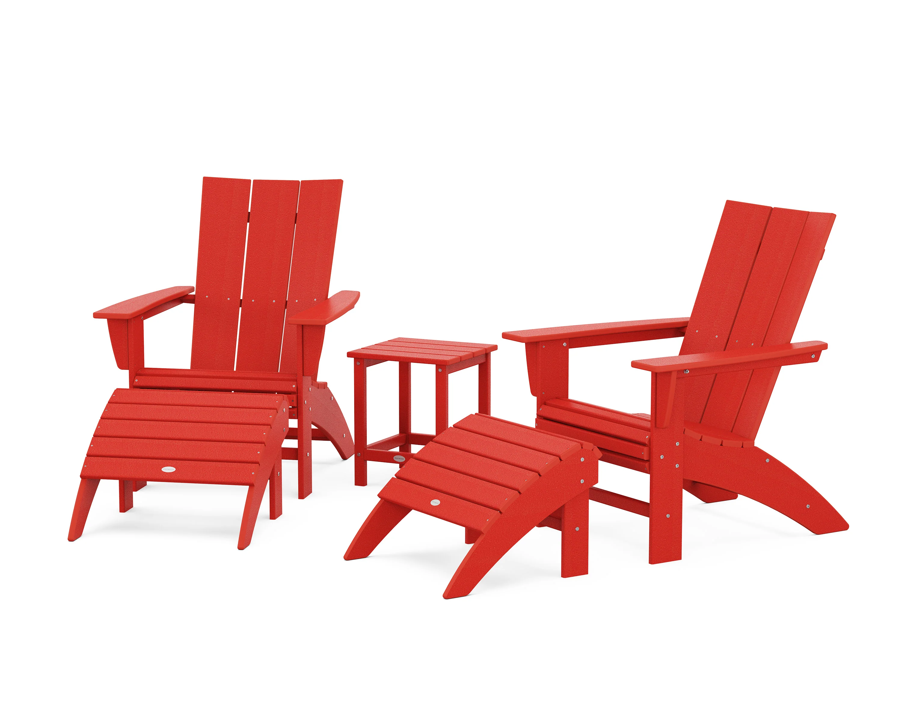 Modern Curveback Adirondack Chair 5-Piece Set with Ottomans and 18" Side Table - Image 6