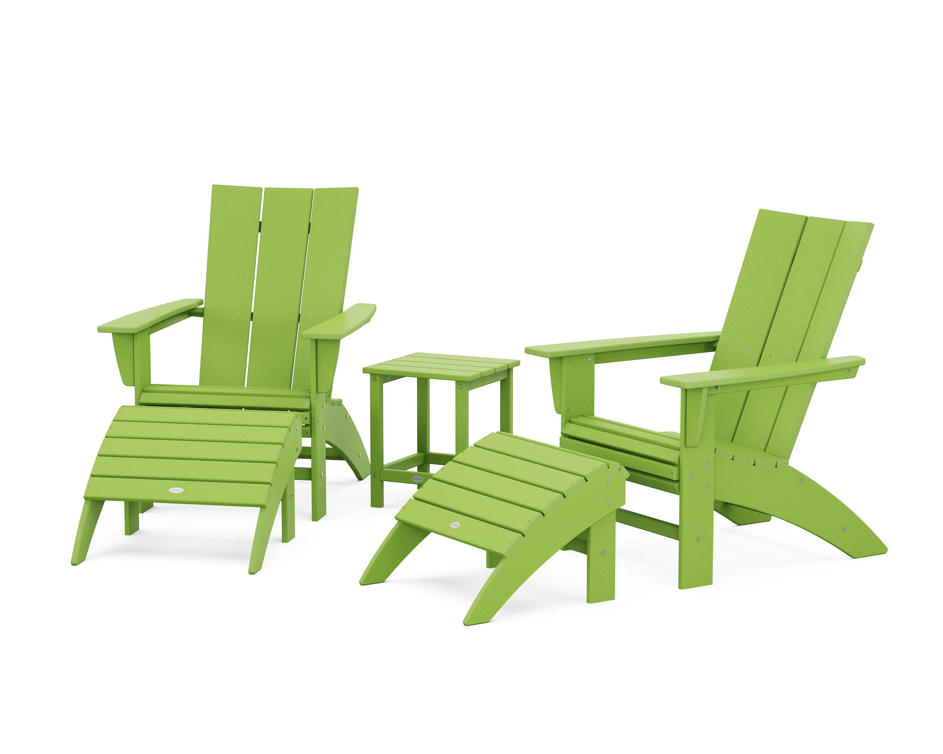 Modern Curveback Adirondack Chair 5-Piece Set with Ottomans and 18" Side Table - Image 7