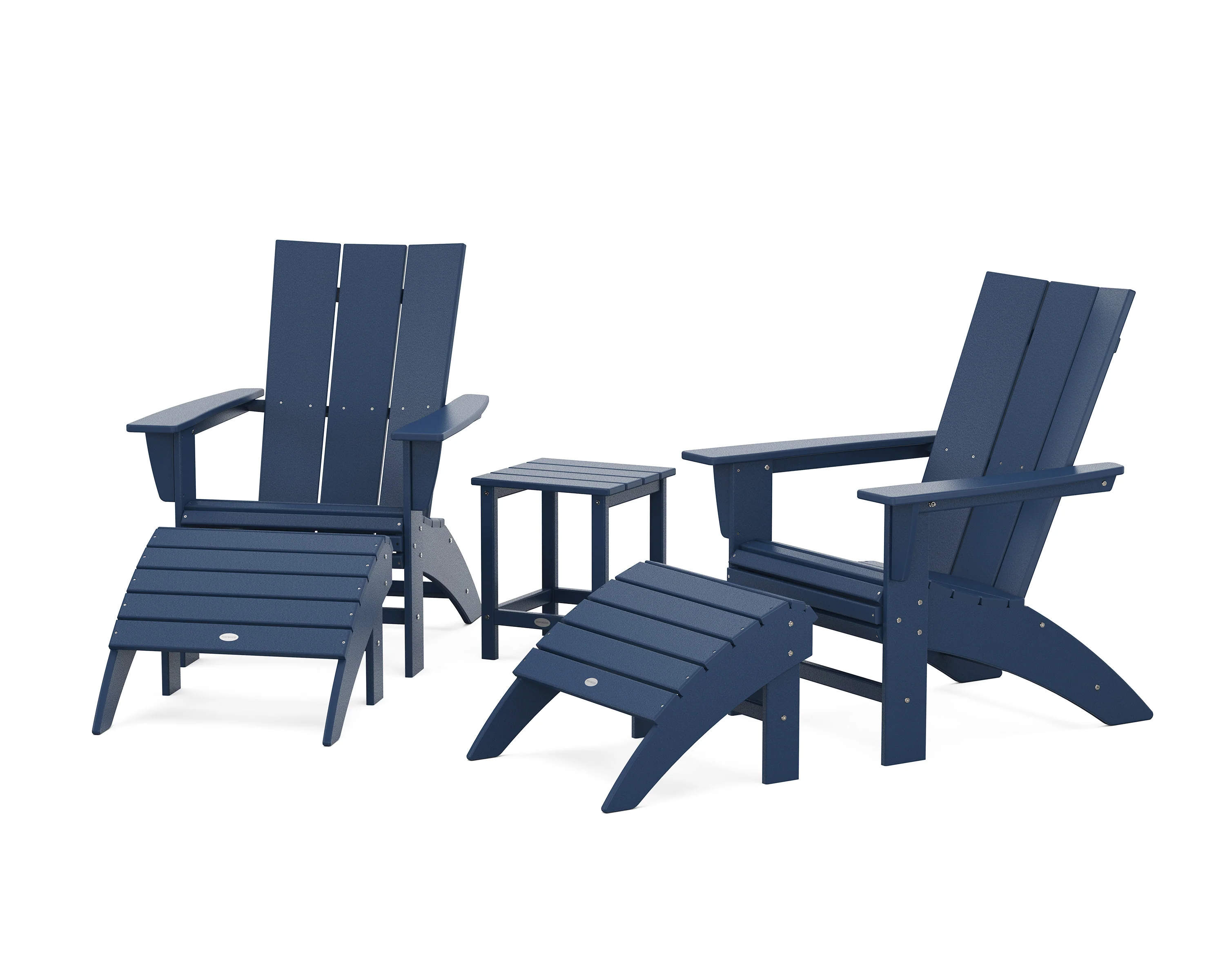 Modern Curveback Adirondack Chair 5-Piece Set with Ottomans and 18" Side Table - Image 9