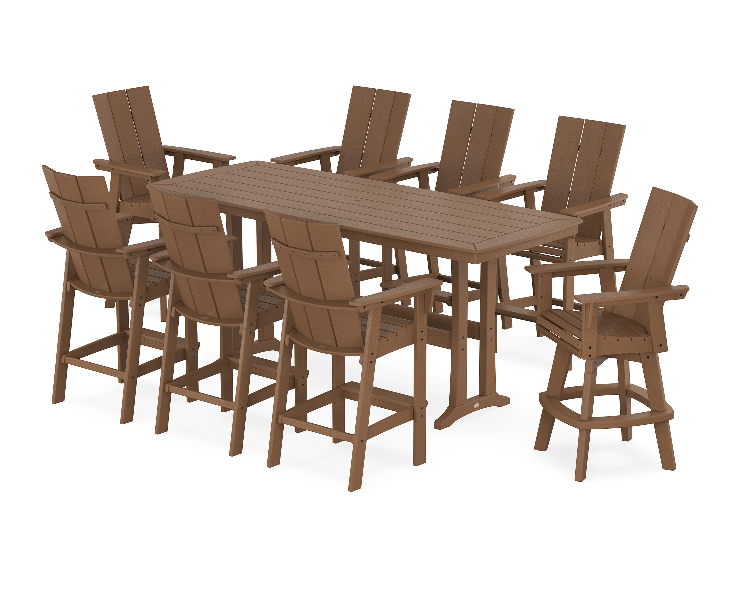 Modern Curveback Adirondack Swivel 9-Piece Bar Set with Trestle Legs - Image 4
