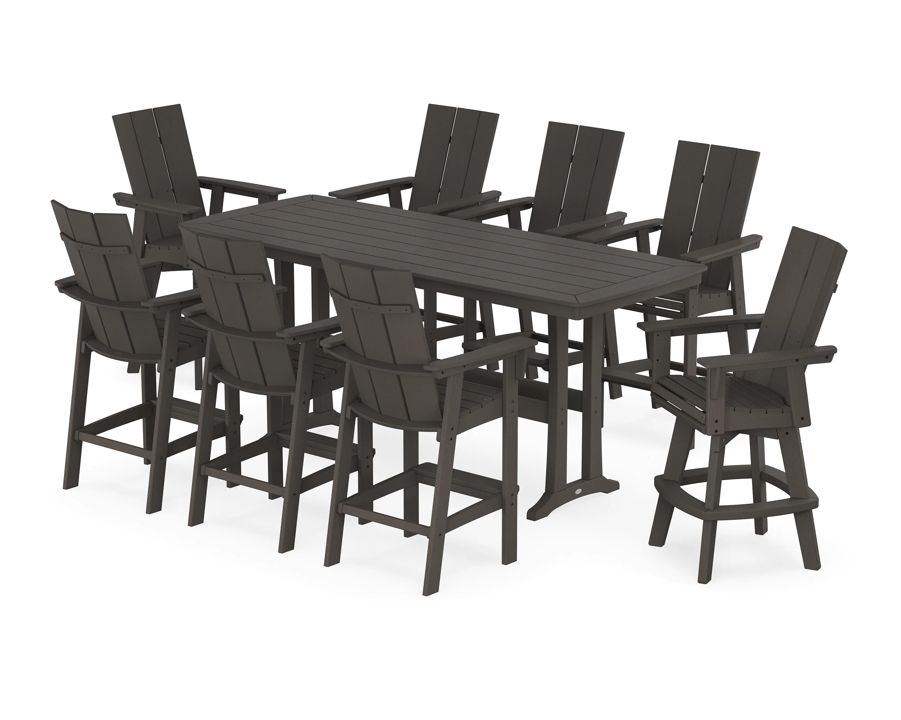 Modern Curveback Adirondack Swivel 9-Piece Bar Set with Trestle Legs - Image 5