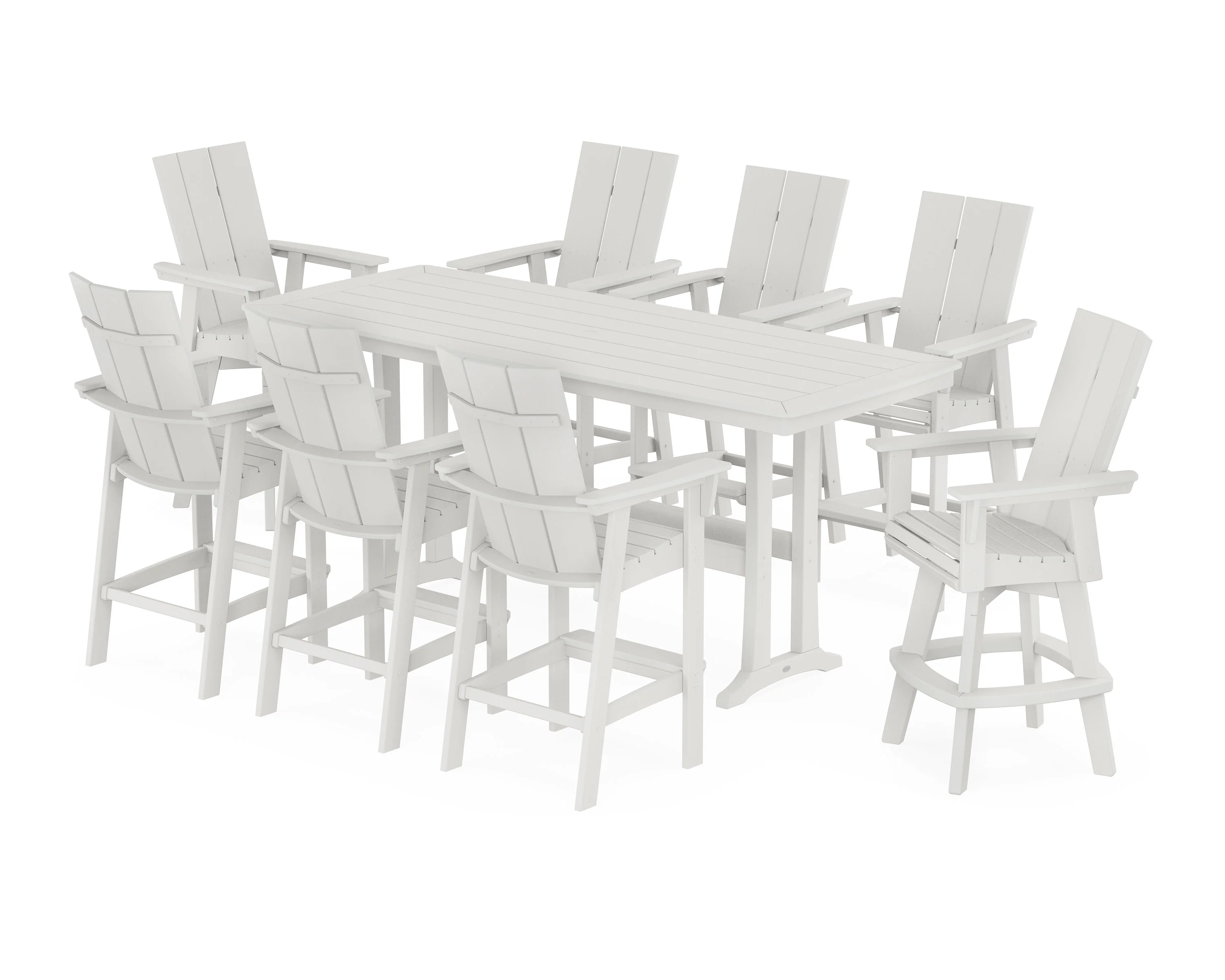 Modern Curveback Adirondack Swivel 9-Piece Bar Set with Trestle Legs - Image 6