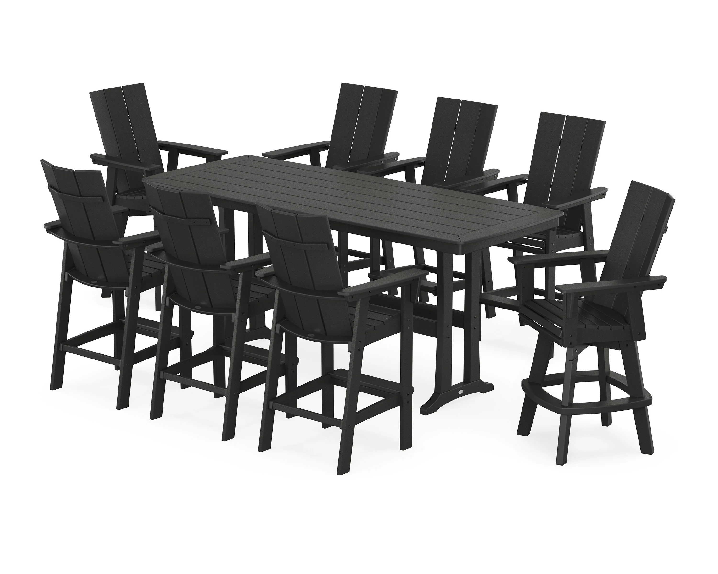 Modern Curveback Adirondack Swivel 9-Piece Bar Set with Trestle Legs - Image 7