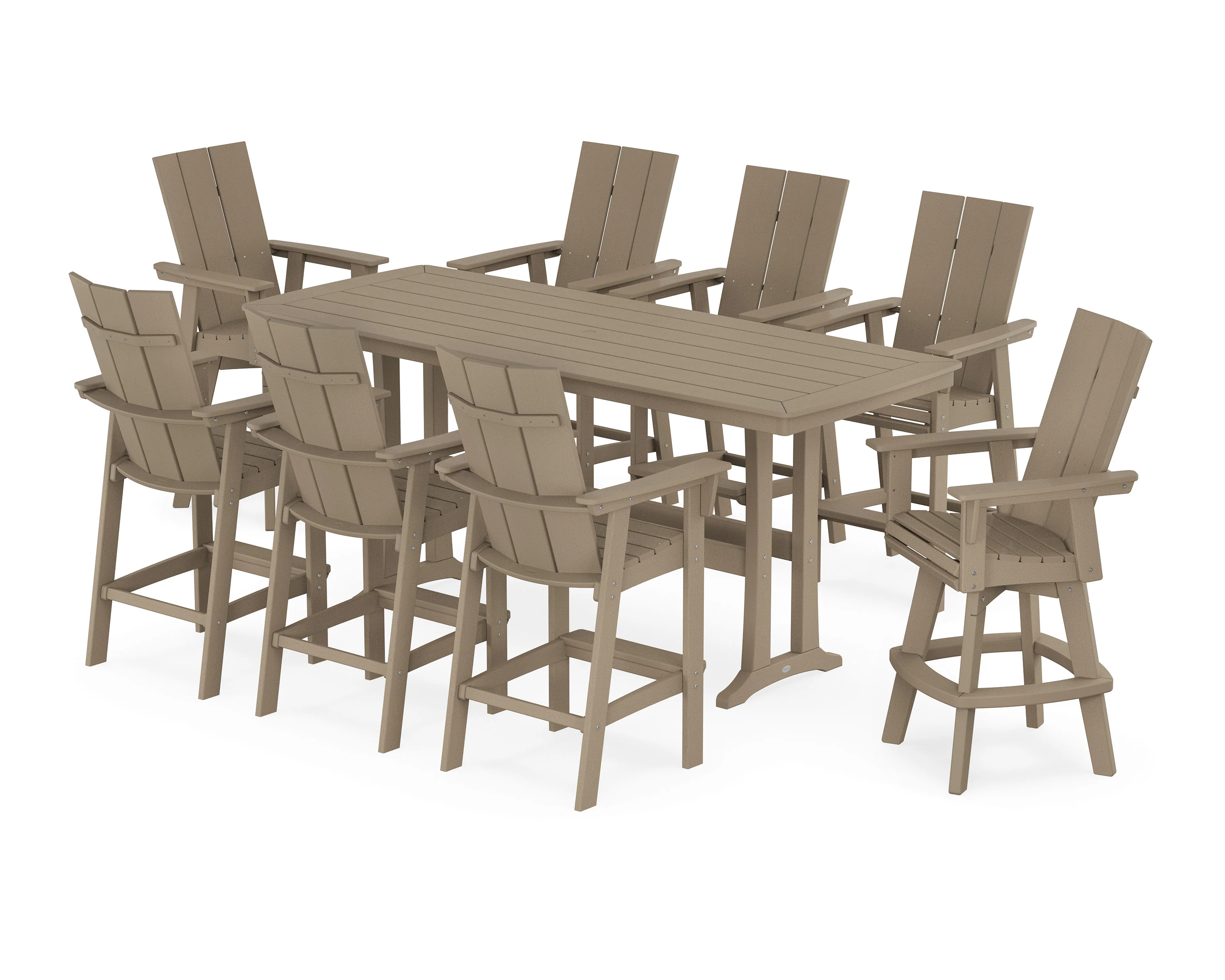 Modern Curveback Adirondack Swivel 9-Piece Bar Set with Trestle Legs - Image 9