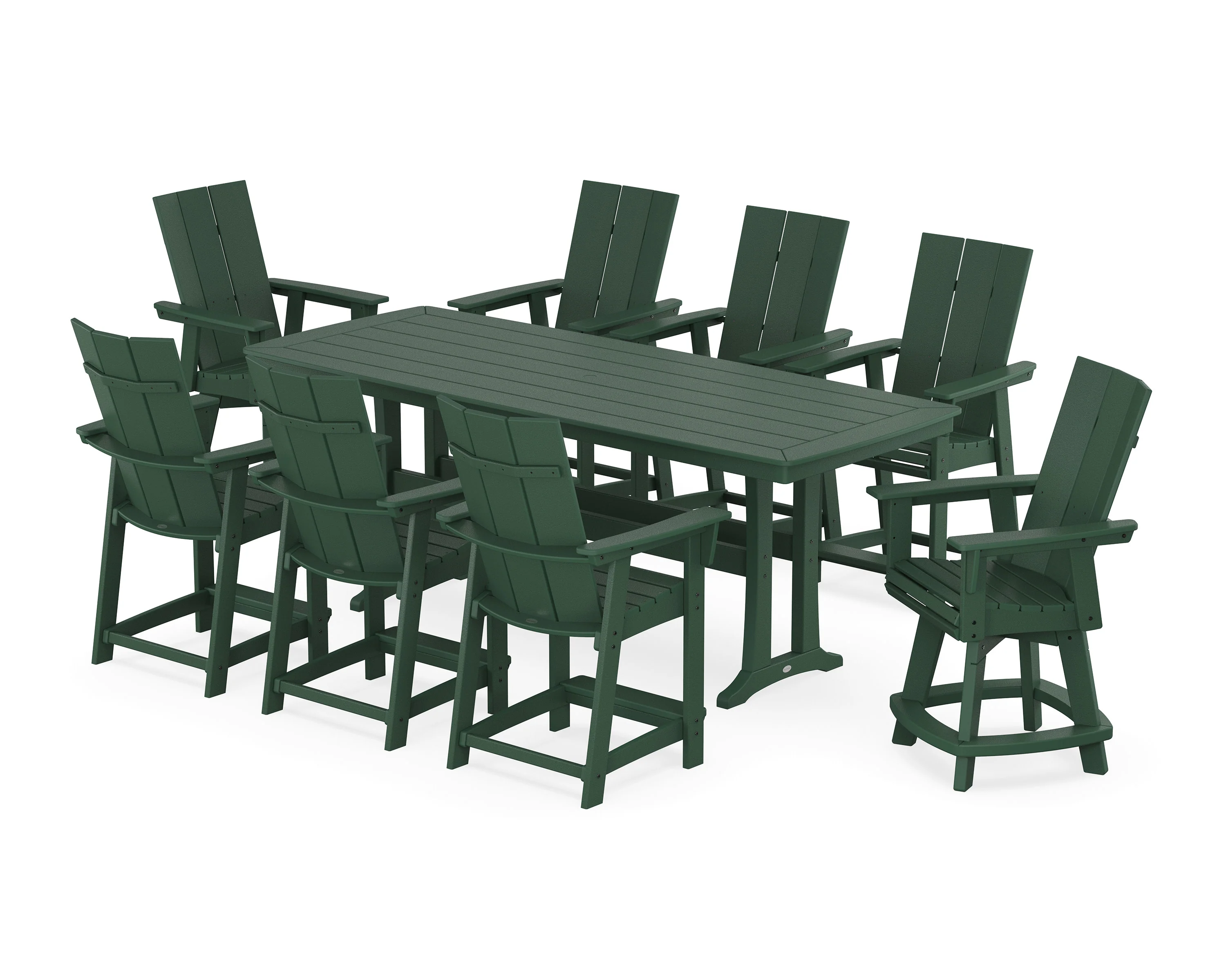Modern Curveback Adirondack Swivel 9-Piece Counter Set with Trestle Legs - Image 10