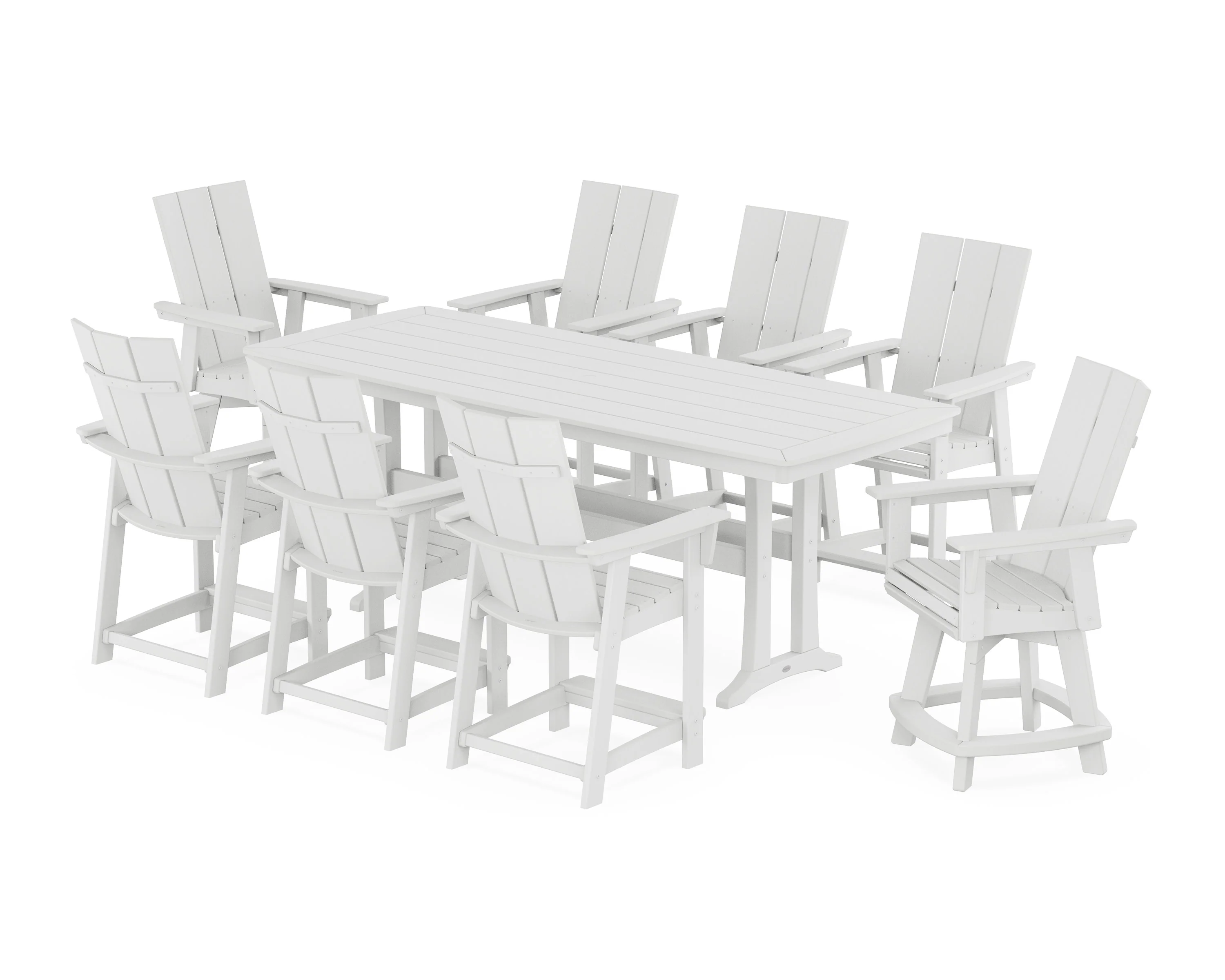 Modern Curveback Adirondack Swivel 9-Piece Counter Set with Trestle Legs - Image 11