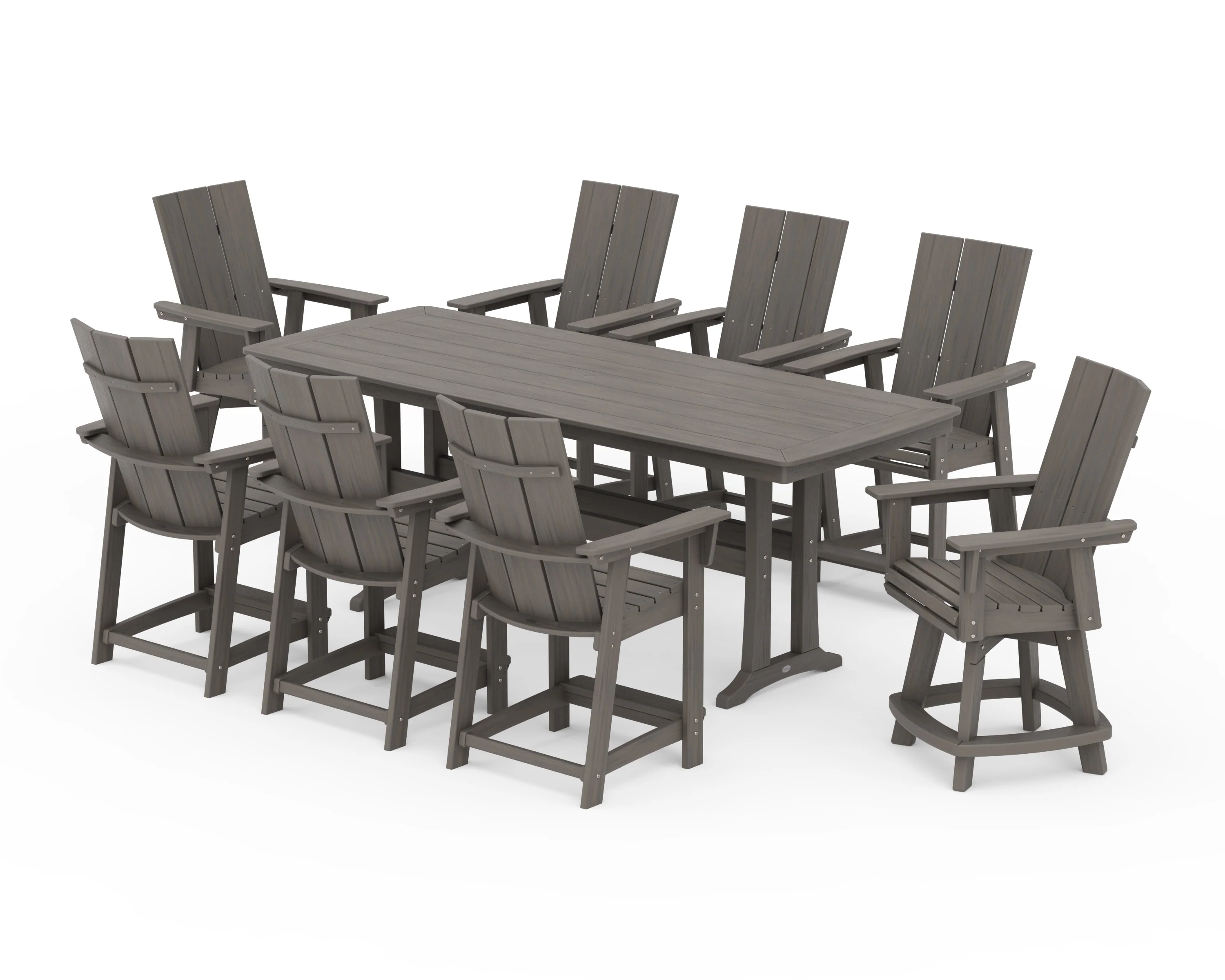 Modern Curveback Adirondack Swivel 9-Piece Counter Set with Trestle Legs - Image 13