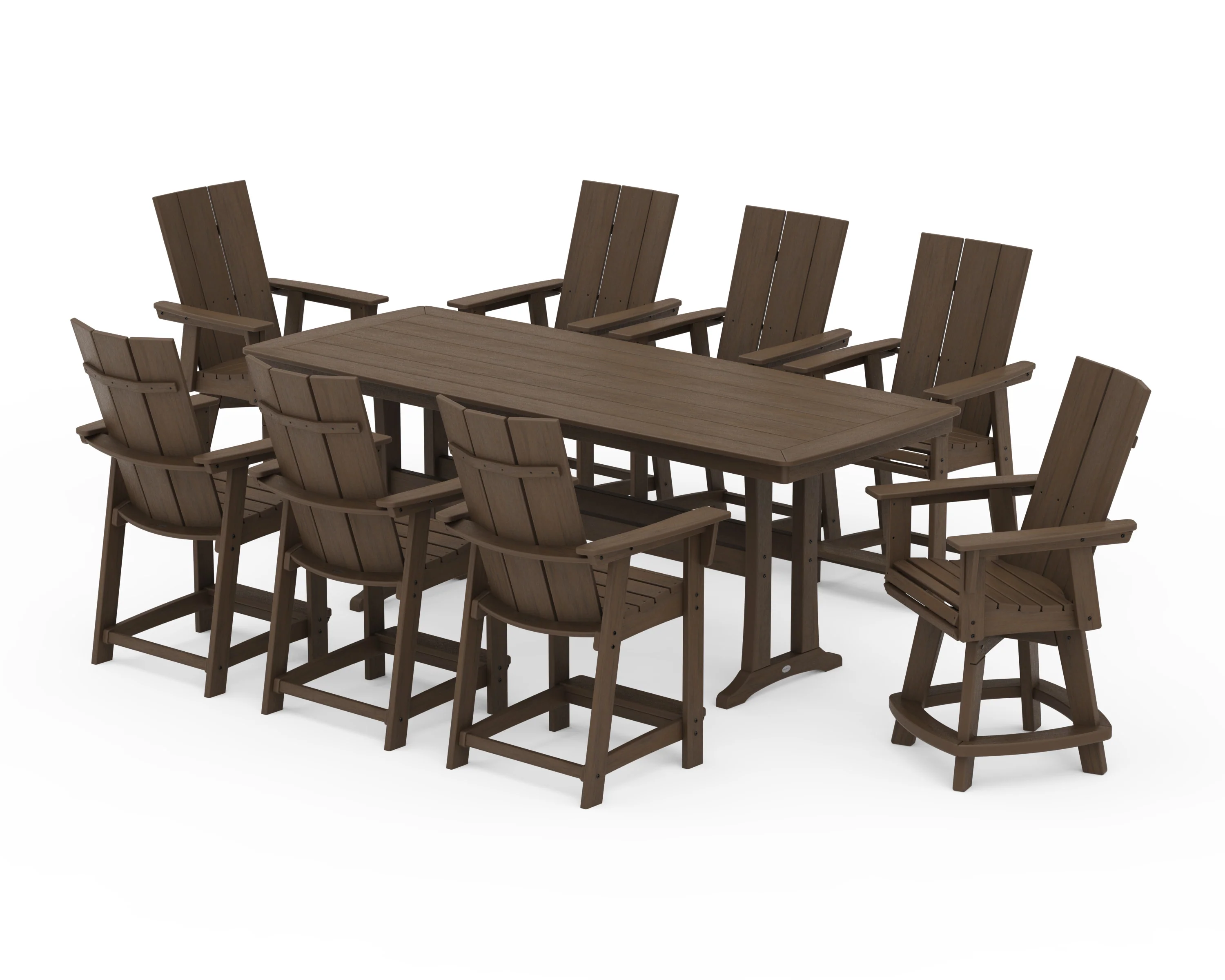 Modern Curveback Adirondack Swivel 9-Piece Counter Set with Trestle Legs - Image 14