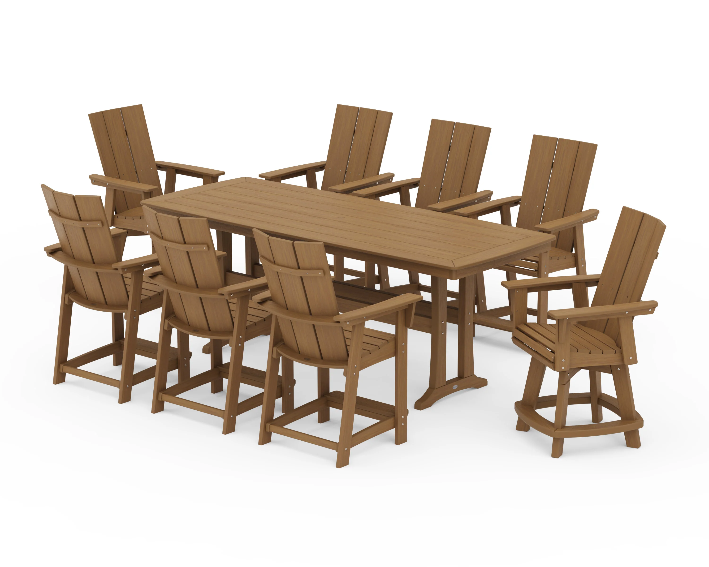 Modern Curveback Adirondack Swivel 9-Piece Counter Set with Trestle Legs - Image 15
