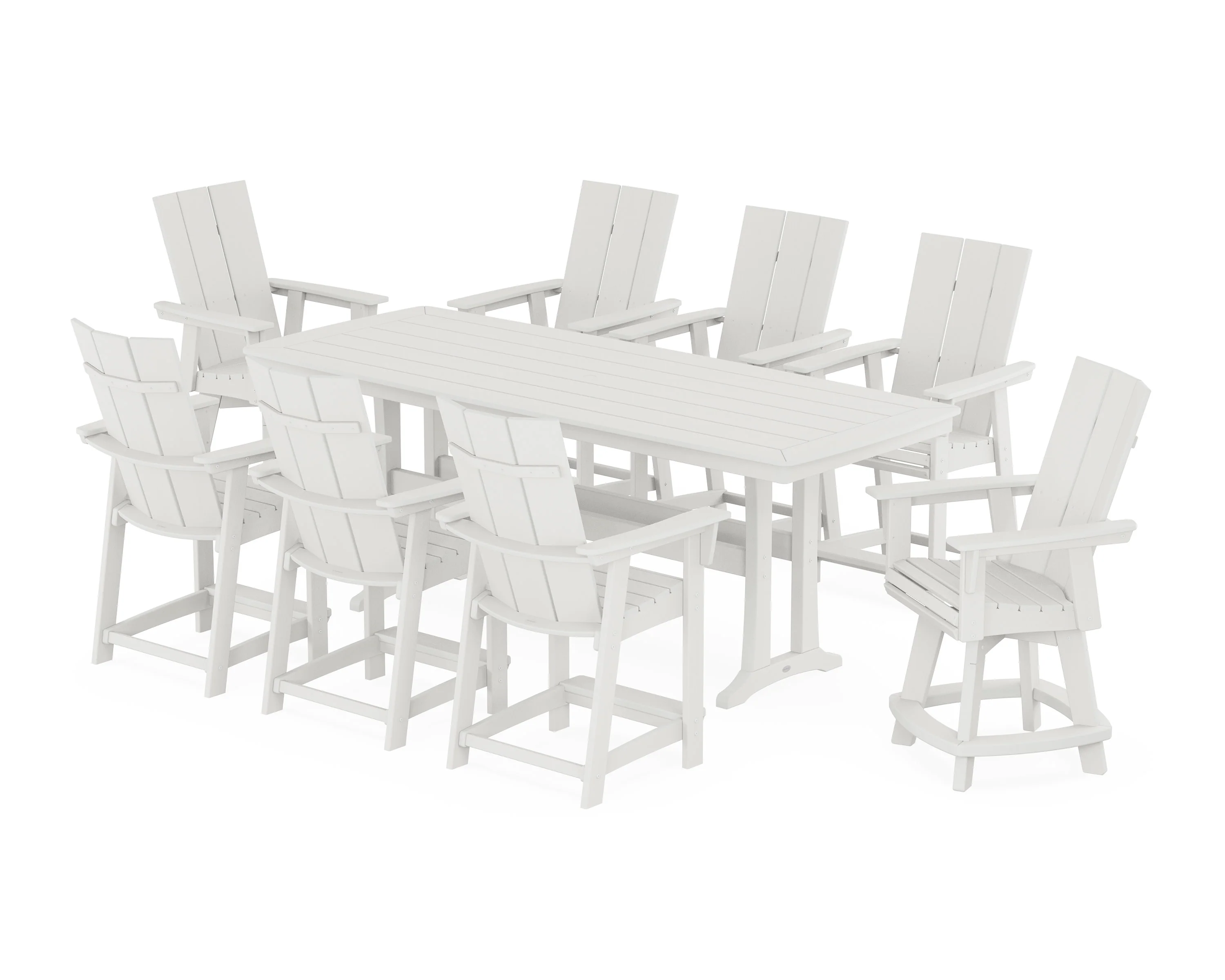 Modern Curveback Adirondack Swivel 9-Piece Counter Set with Trestle Legs - Image 4