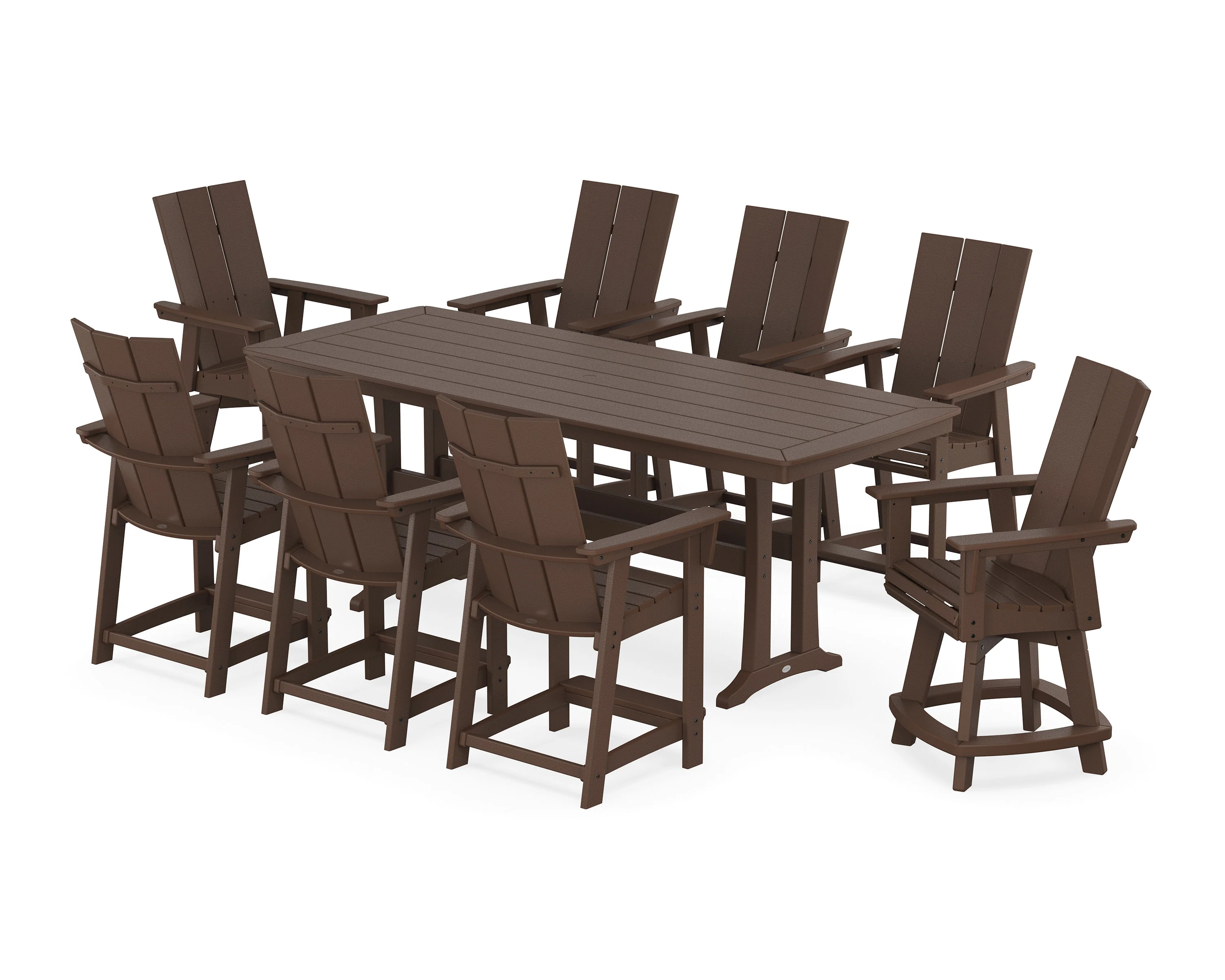 Modern Curveback Adirondack Swivel 9-Piece Counter Set with Trestle Legs - Image 5