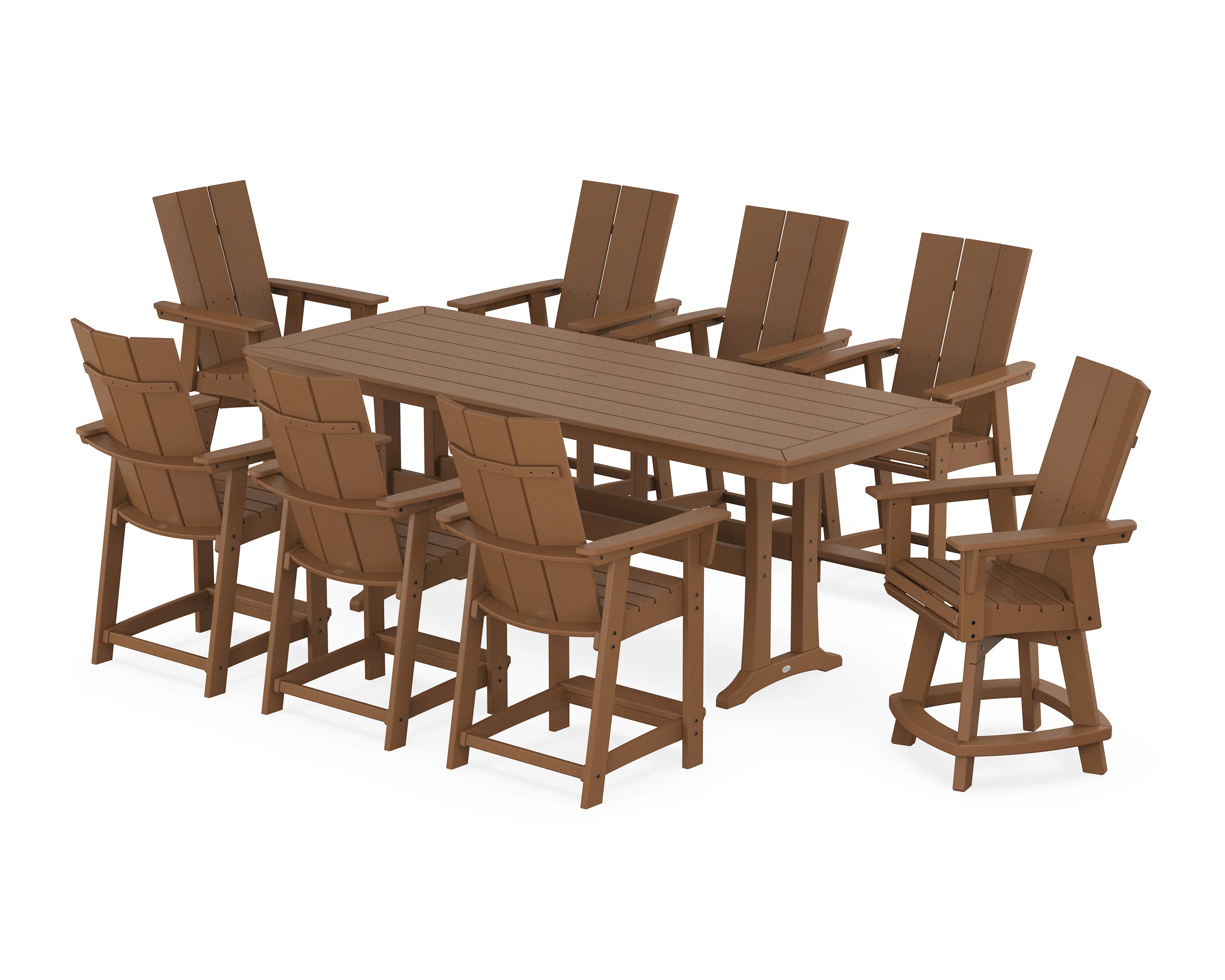 Modern Curveback Adirondack Swivel 9-Piece Counter Set with Trestle Legs - Image 6