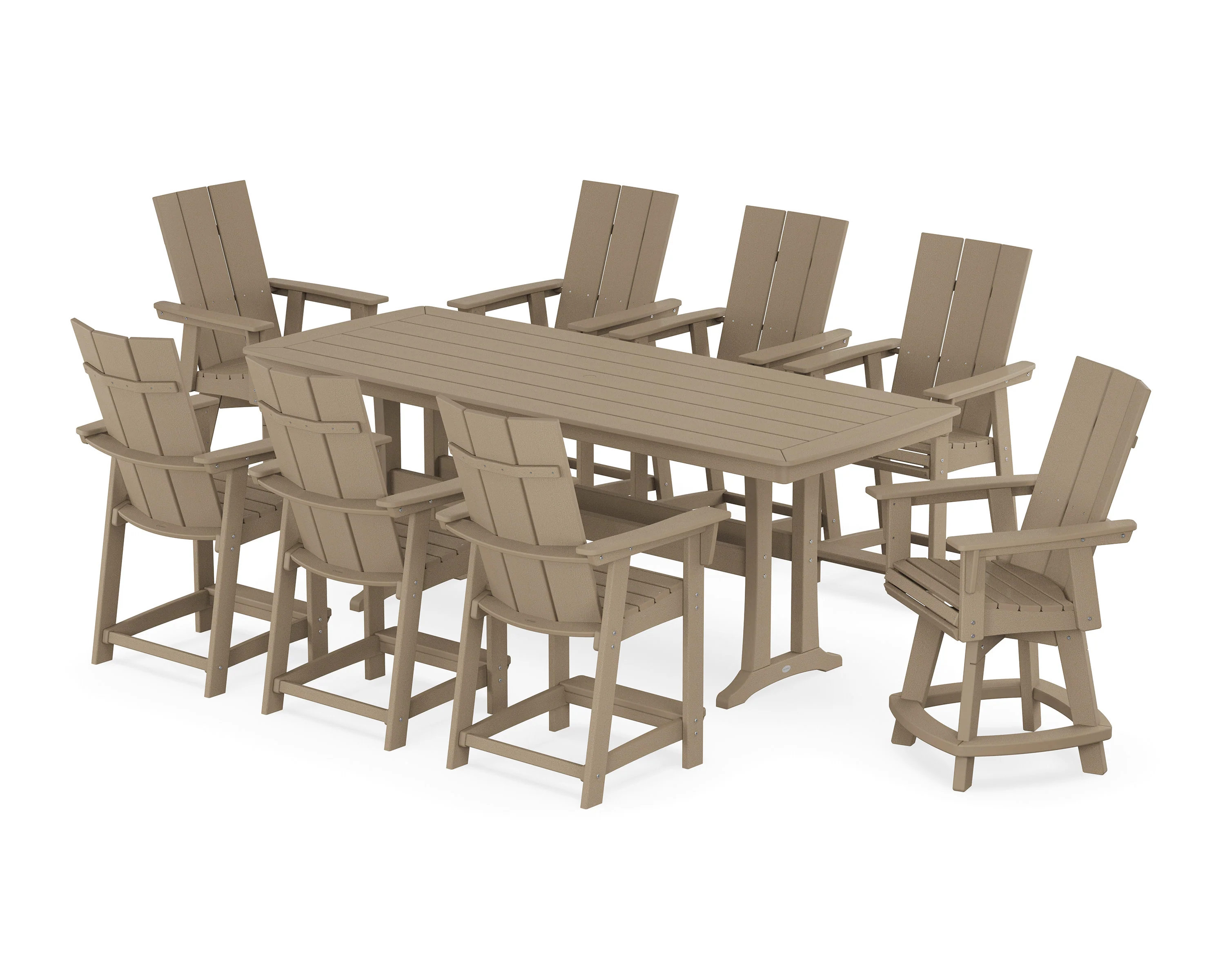 Modern Curveback Adirondack Swivel 9-Piece Counter Set with Trestle Legs - Image 7