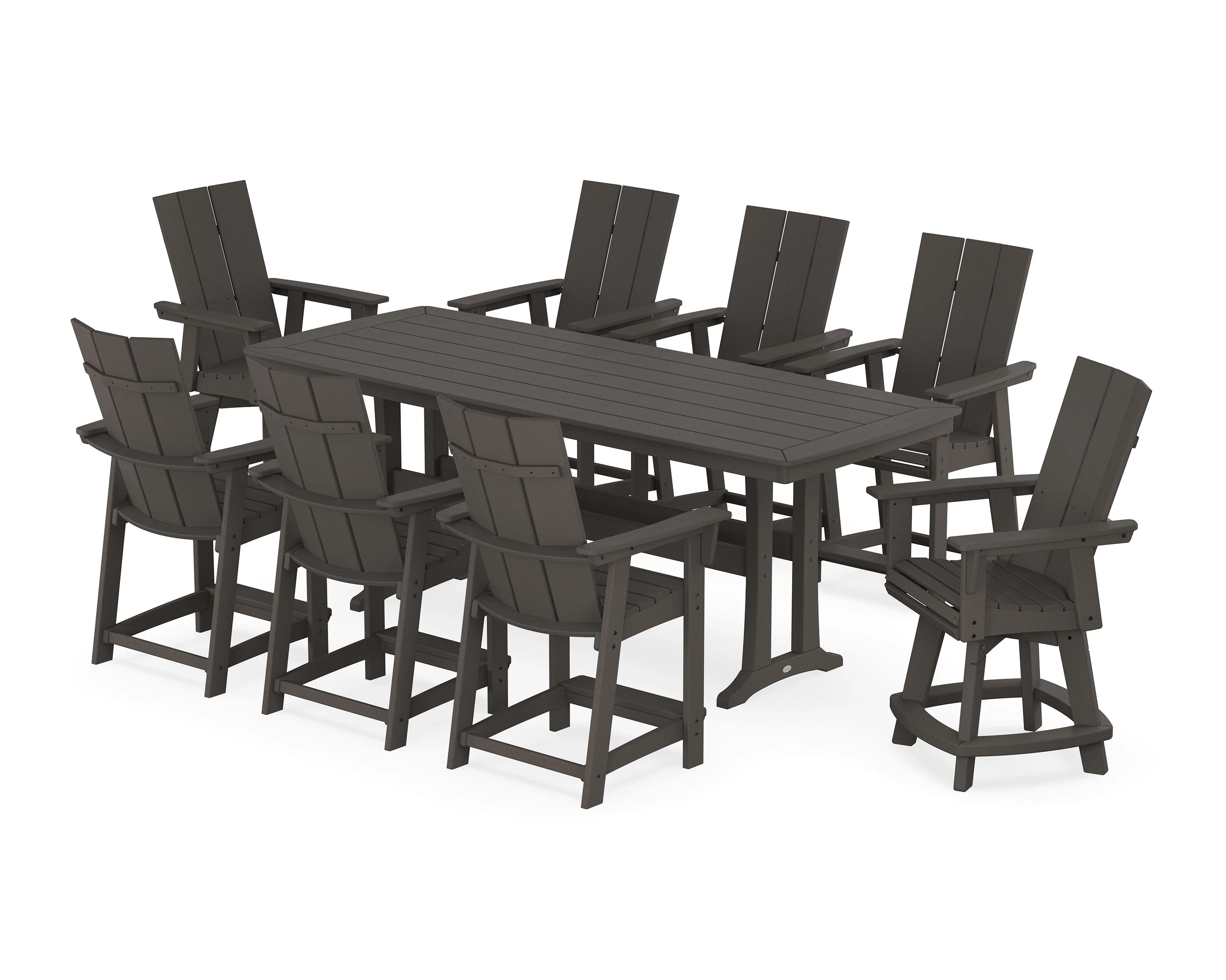 Modern Curveback Adirondack Swivel 9-Piece Counter Set with Trestle Legs - Image 8