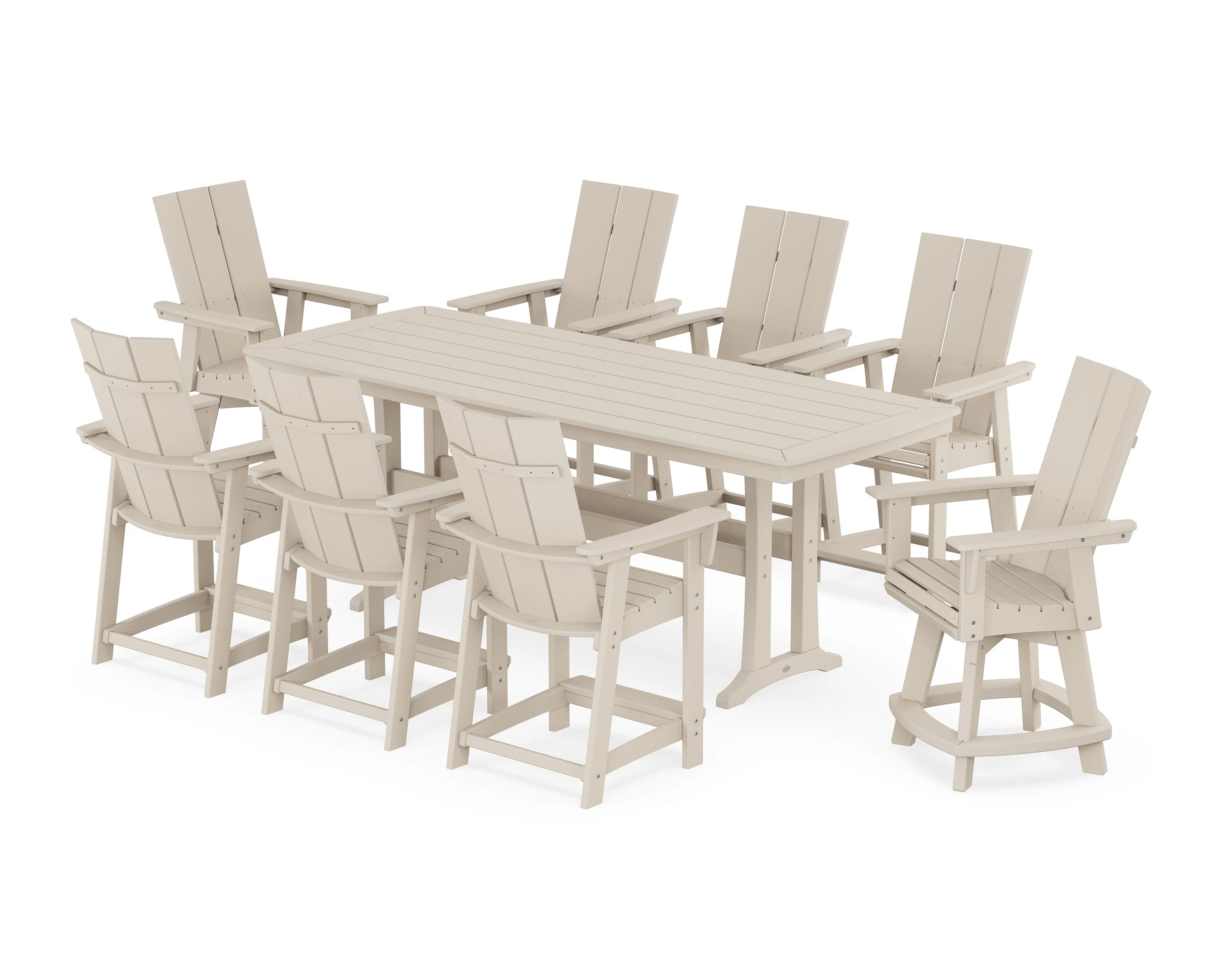 Modern Curveback Adirondack Swivel 9-Piece Counter Set with Trestle Legs - Image 9