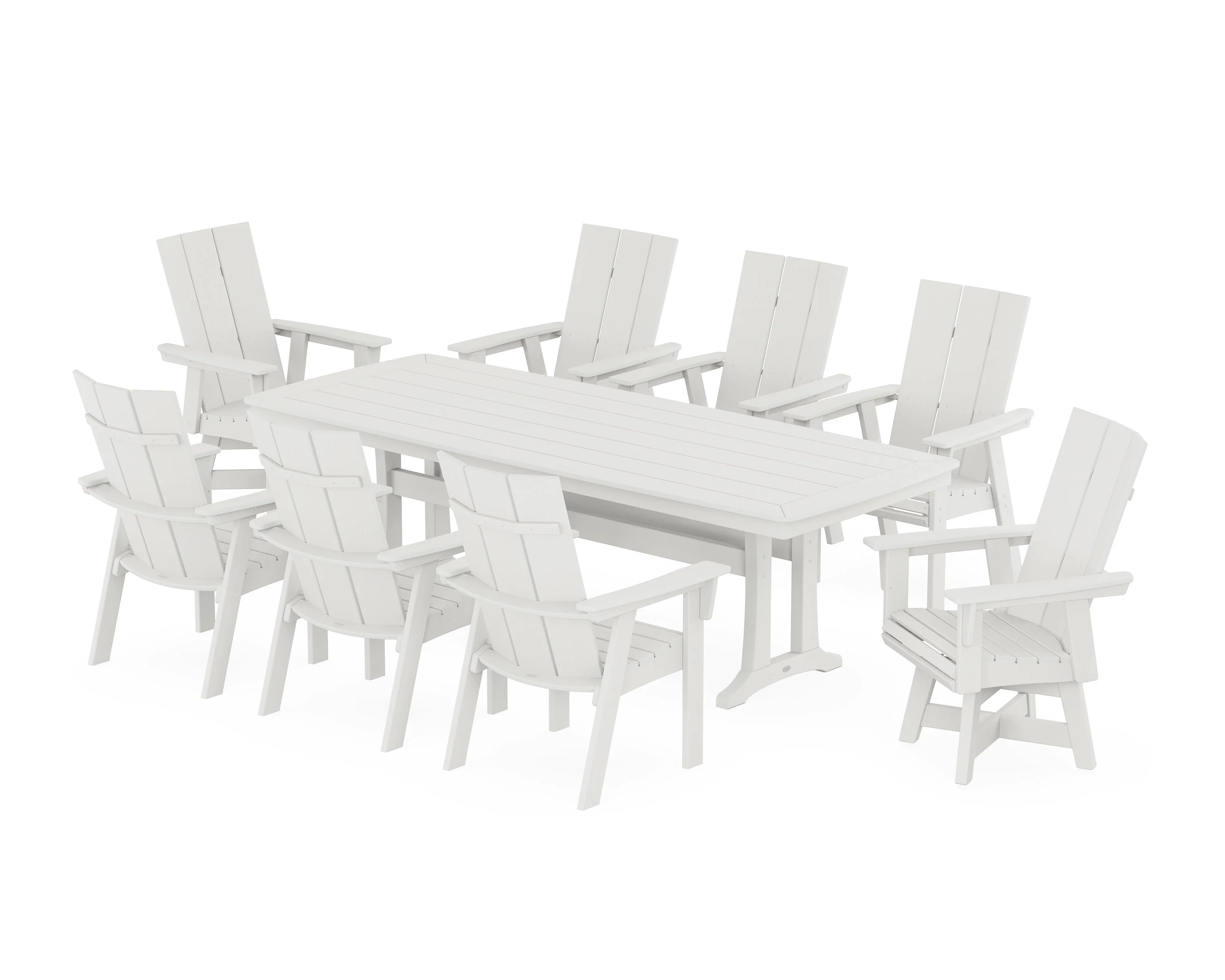 Modern Curveback Adirondack Swivel 9-Piece Dining Set with Trestle Legs - Image 10