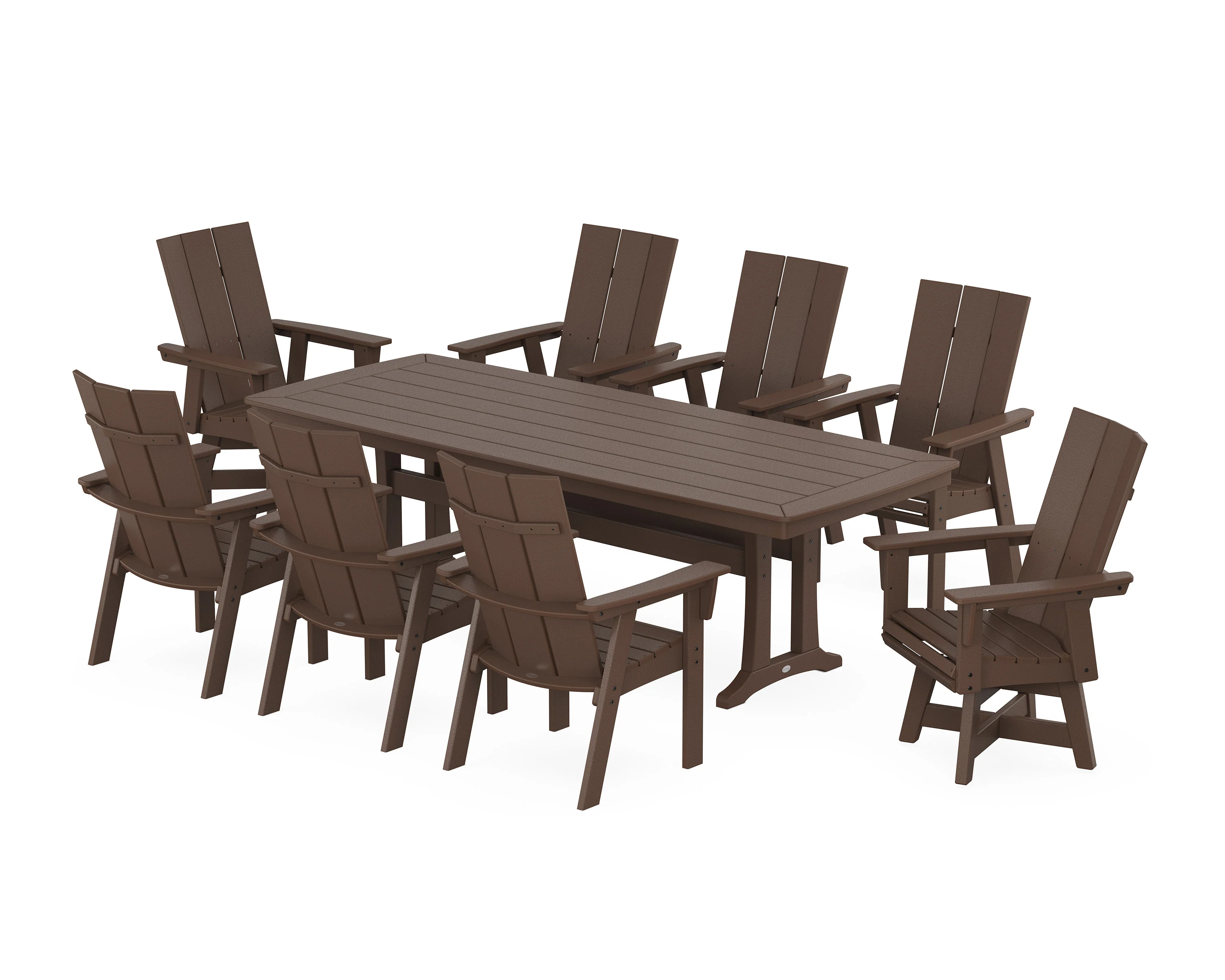 Modern Curveback Adirondack Swivel 9-Piece Dining Set with Trestle Legs - Image 11