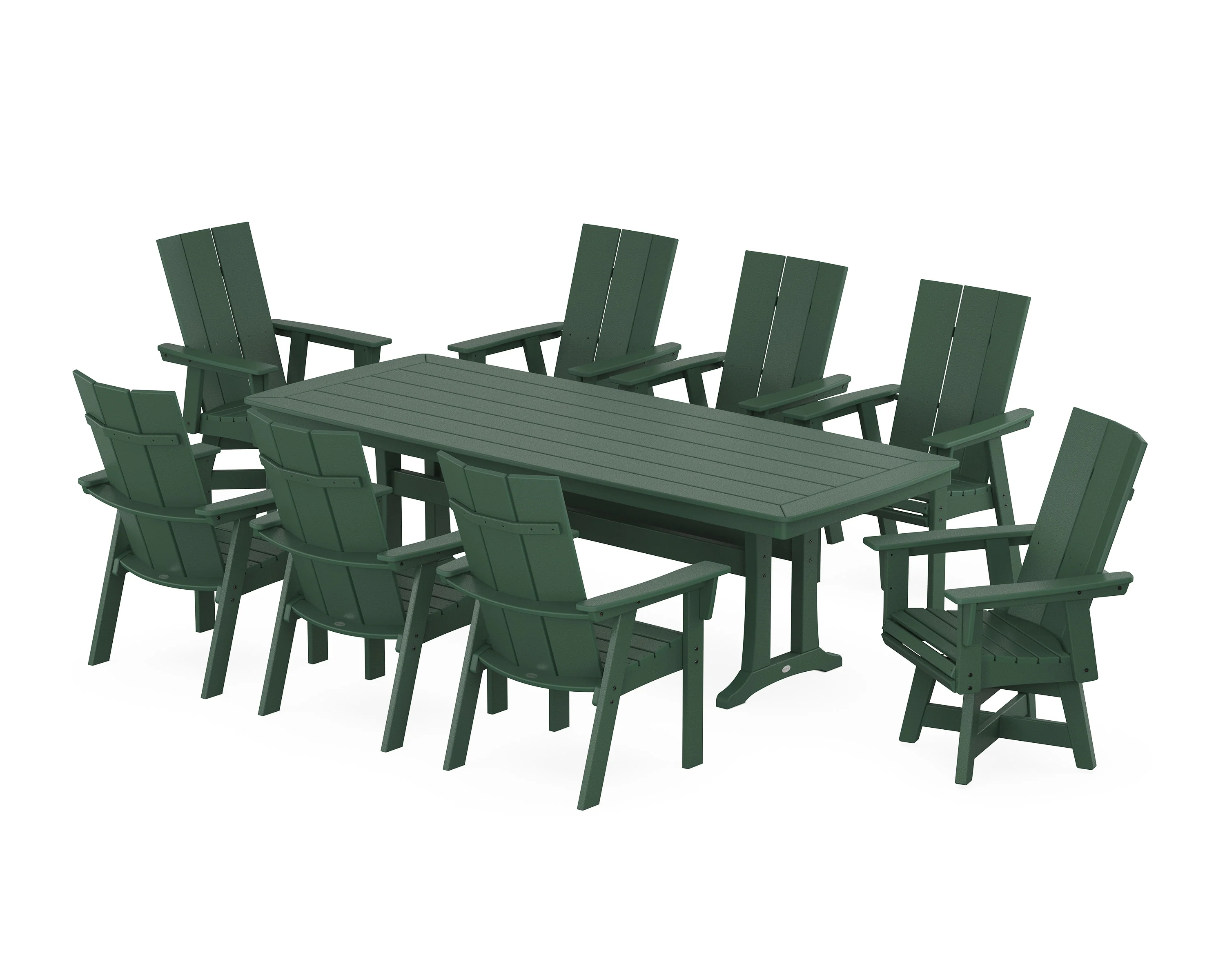 Modern Curveback Adirondack Swivel 9-Piece Dining Set with Trestle Legs - Image 12