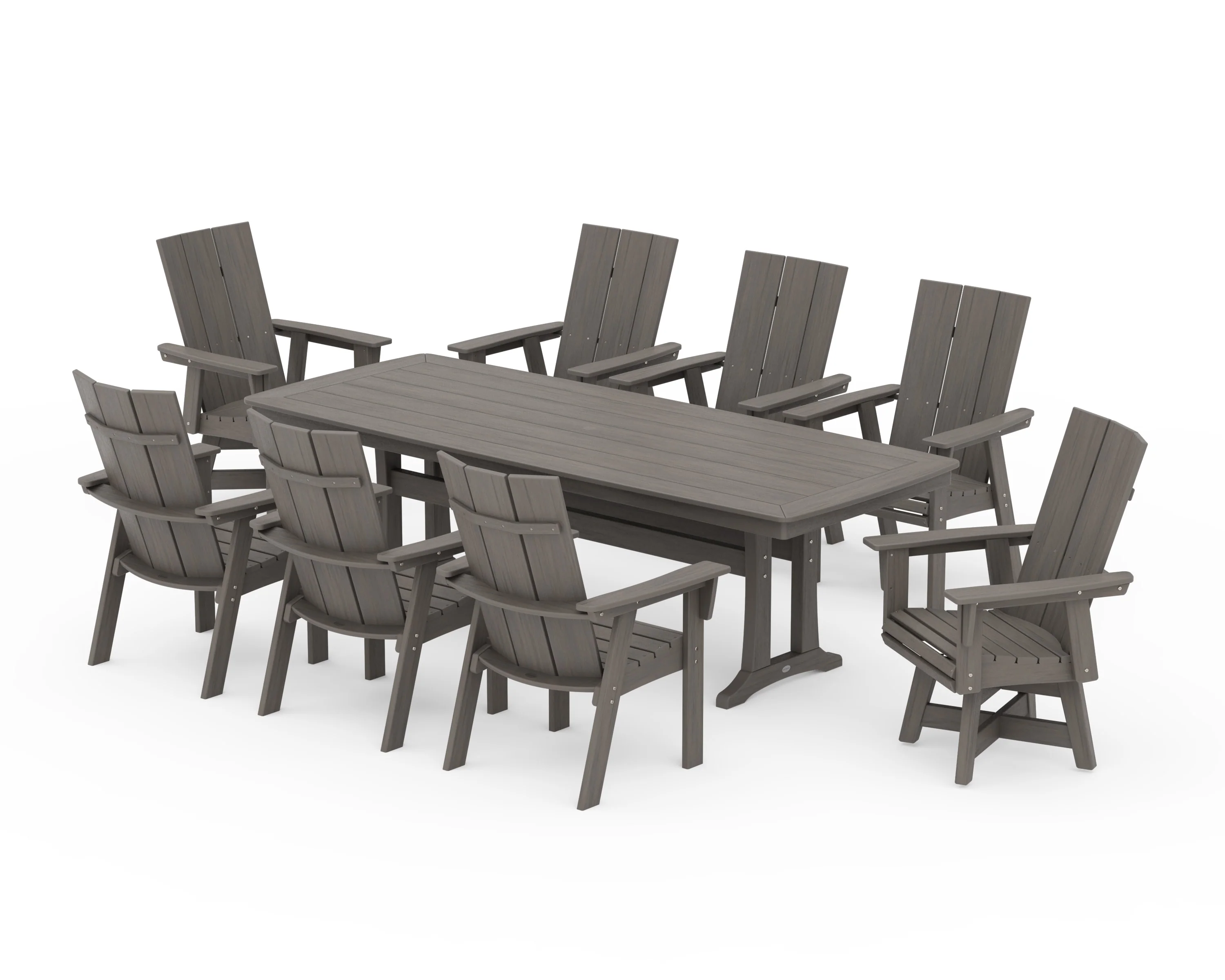 Modern Curveback Adirondack Swivel 9-Piece Dining Set with Trestle Legs - Image 13