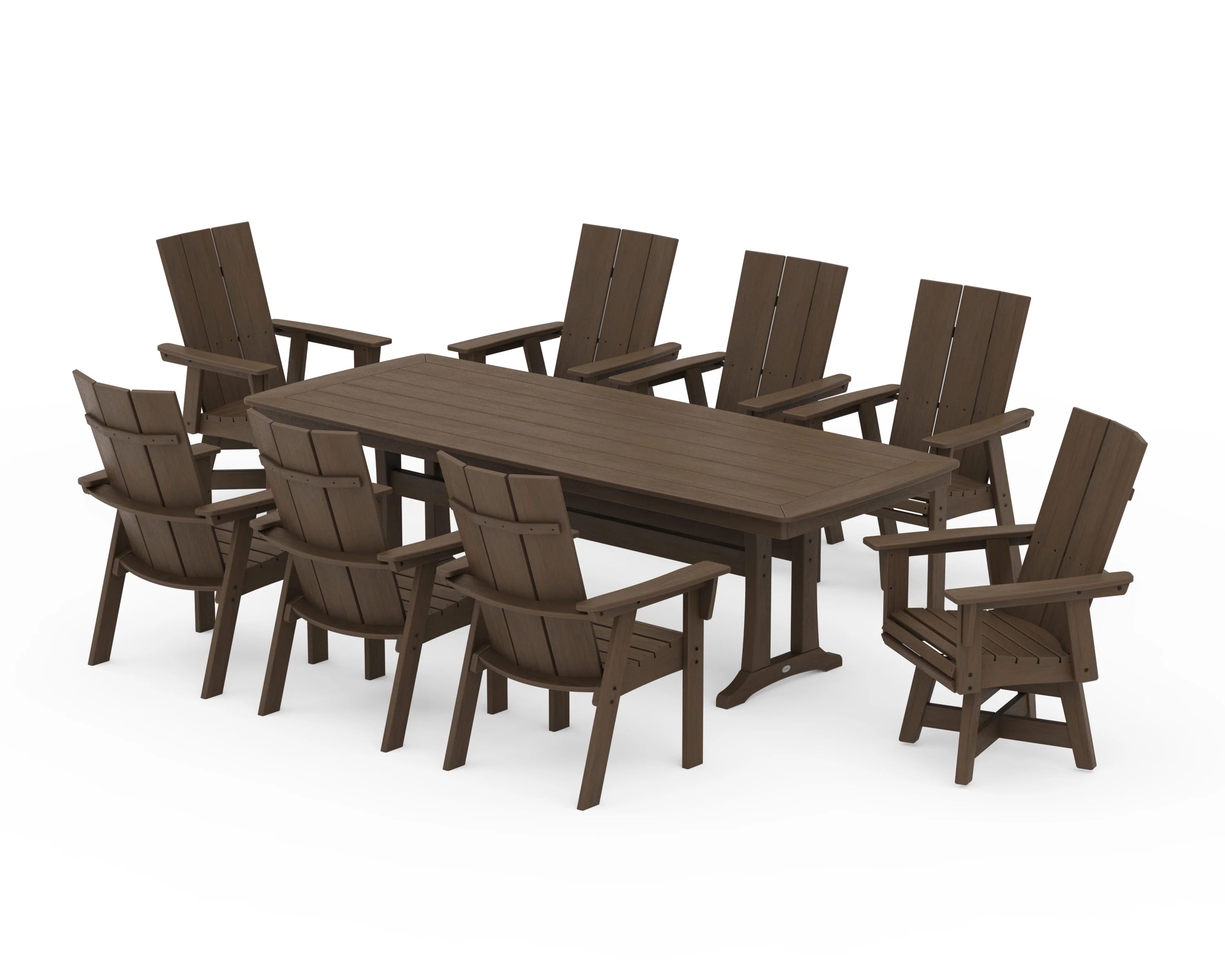 Modern Curveback Adirondack Swivel 9-Piece Dining Set with Trestle Legs - Image 14