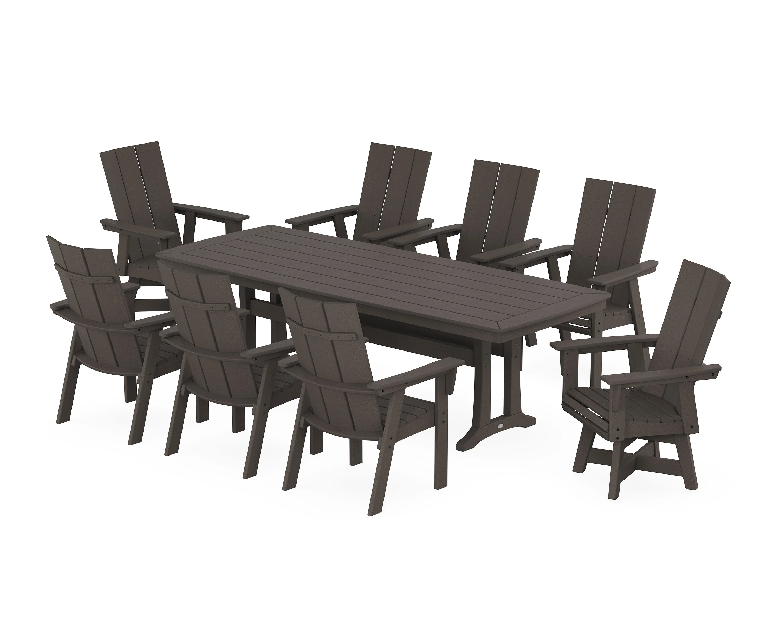 Modern Curveback Adirondack Swivel 9-Piece Dining Set with Trestle Legs - Image 4