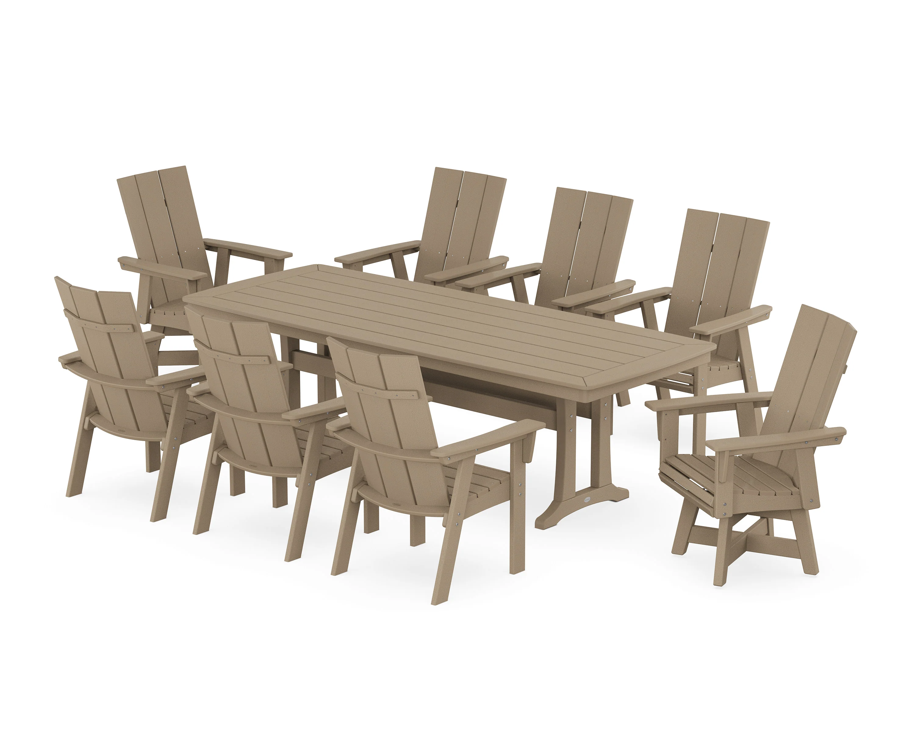 Modern Curveback Adirondack Swivel 9-Piece Dining Set with Trestle Legs - Image 5