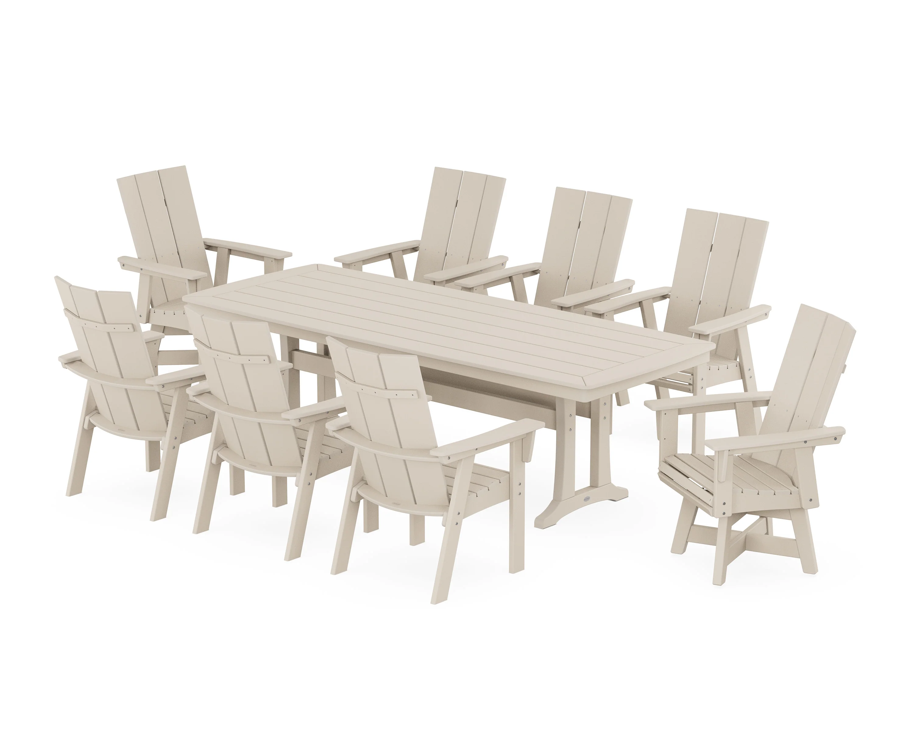 Modern Curveback Adirondack Swivel 9-Piece Dining Set with Trestle Legs - Image 6