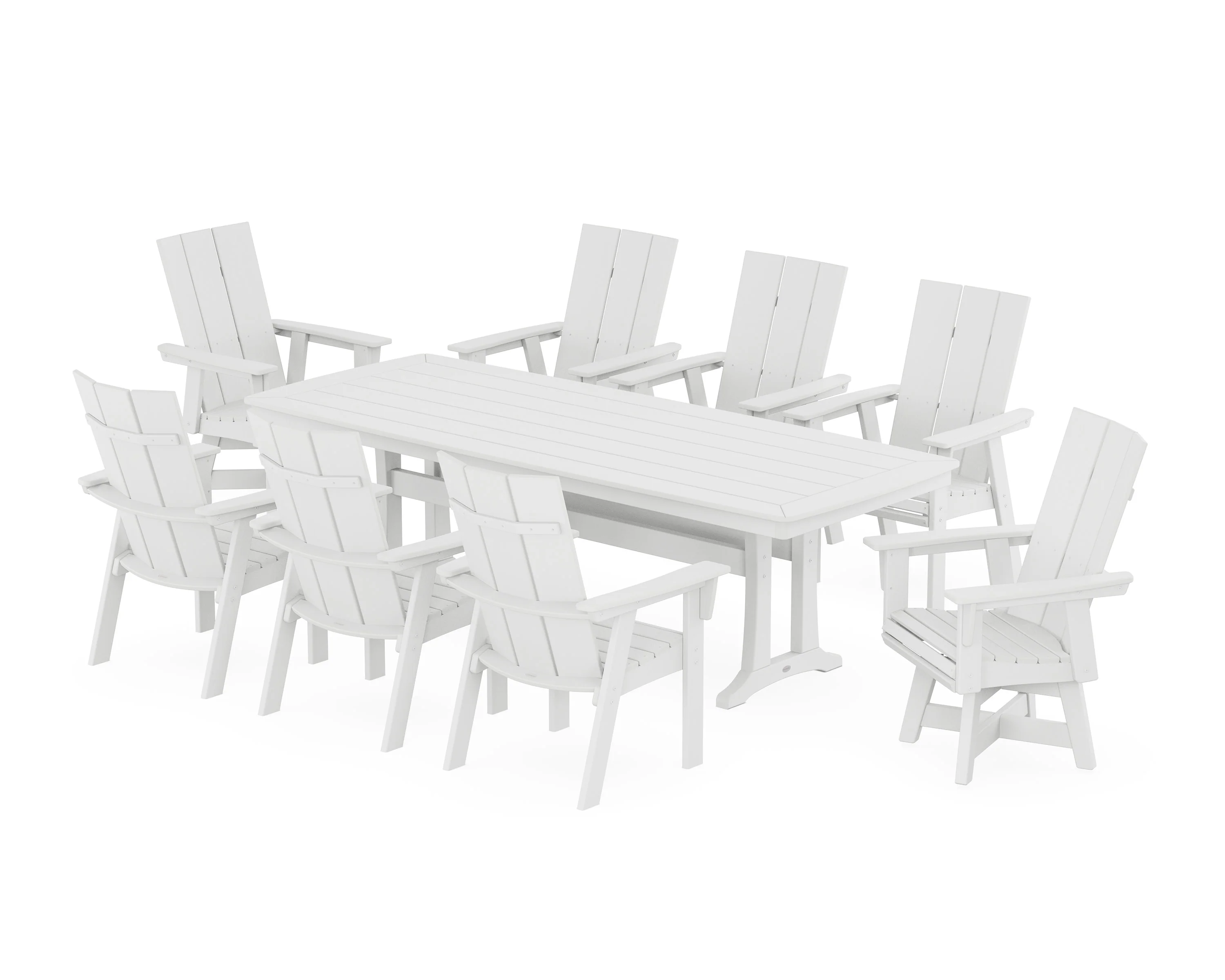 Modern Curveback Adirondack Swivel 9-Piece Dining Set with Trestle Legs - Image 7
