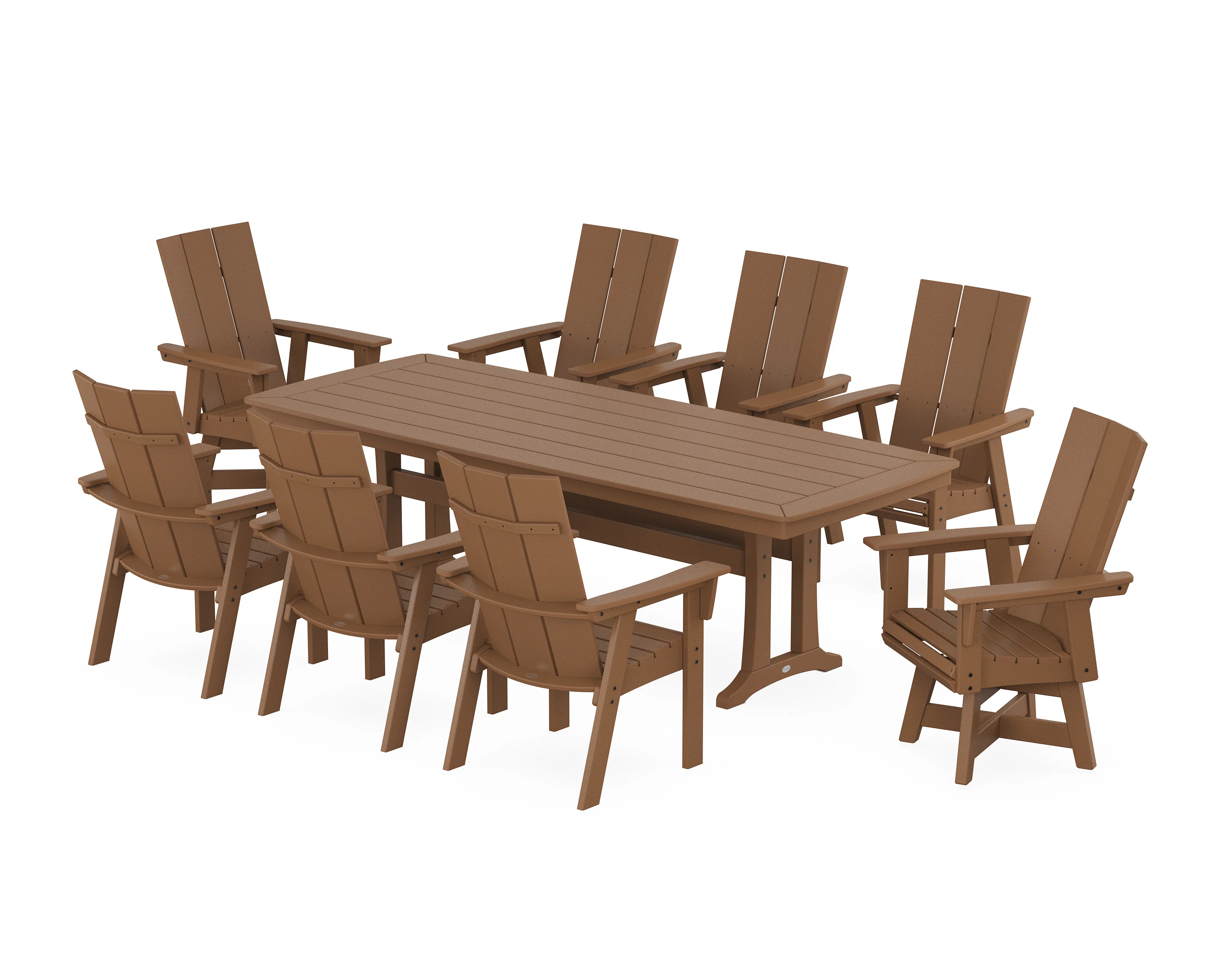 Modern Curveback Adirondack Swivel 9-Piece Dining Set with Trestle Legs - Image 8