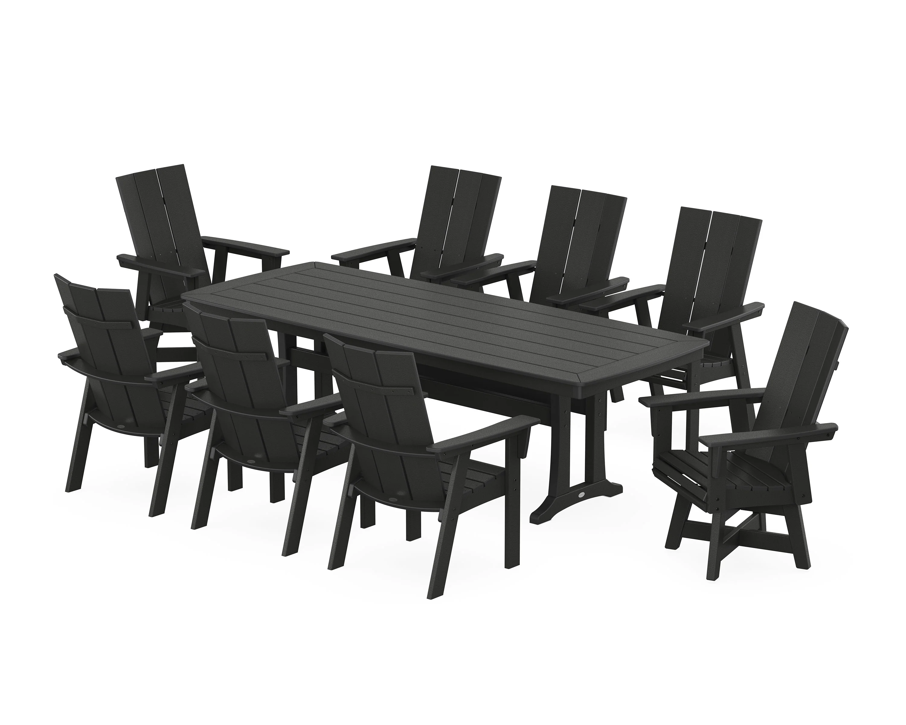 Modern Curveback Adirondack Swivel 9-Piece Dining Set with Trestle Legs - Image 9
